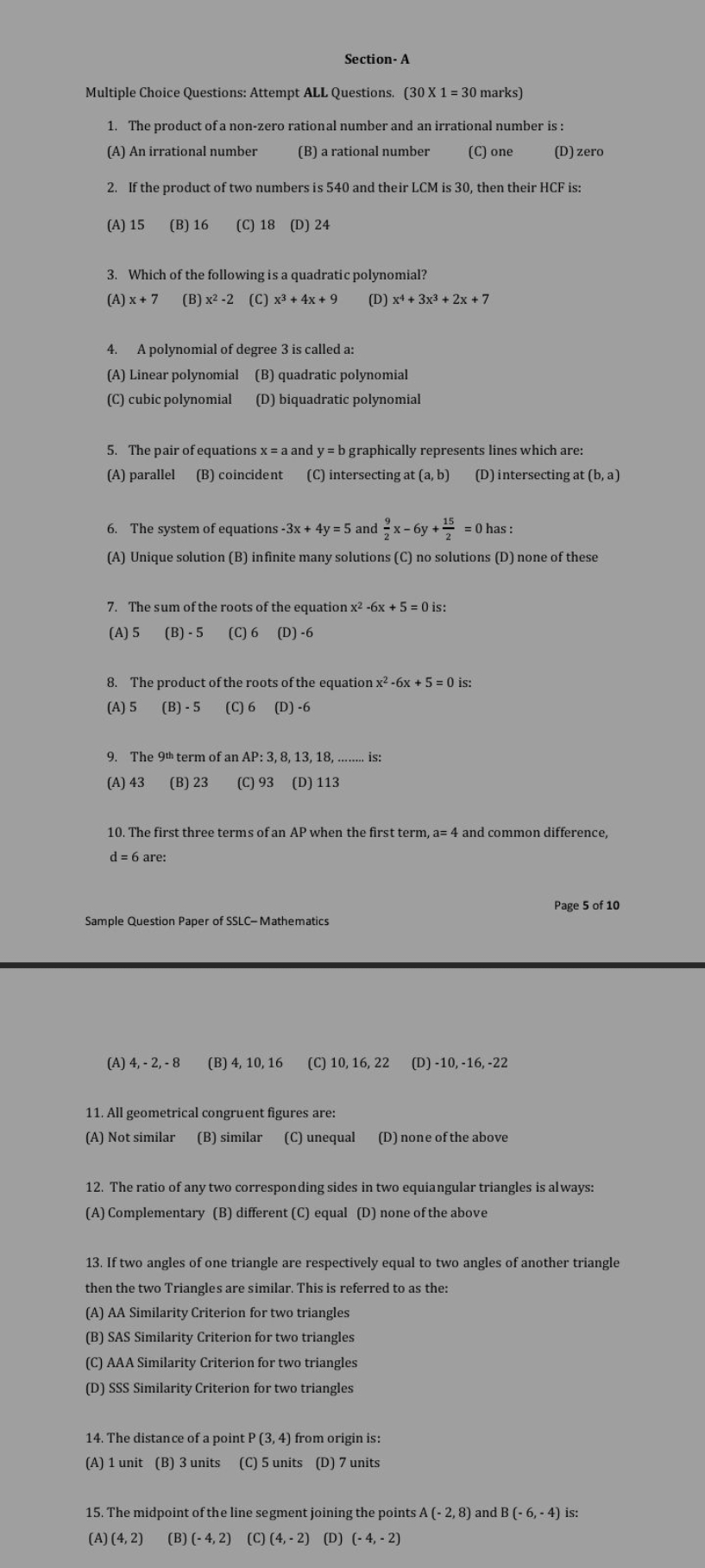 Section- A
Multiple Choice Questions: Attempt ALL Questions. ( 30×1=30