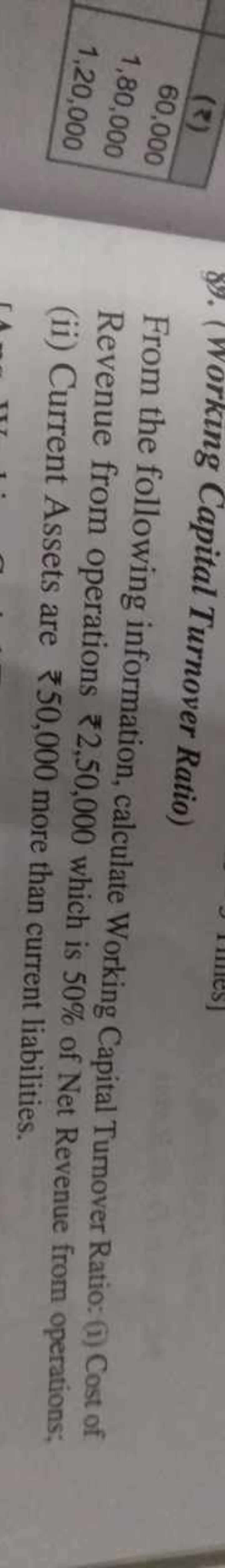 (₹)
From the following information, calculate Working Capital Turnover