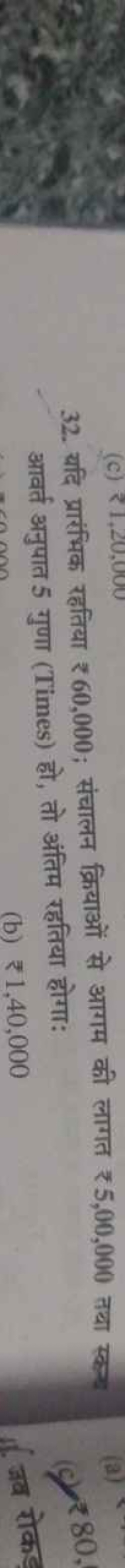 32. यदि प्रारंभिक रहतिया ₹60,000; संचालन क्रियाओं से आगम की लागत ₹5,00