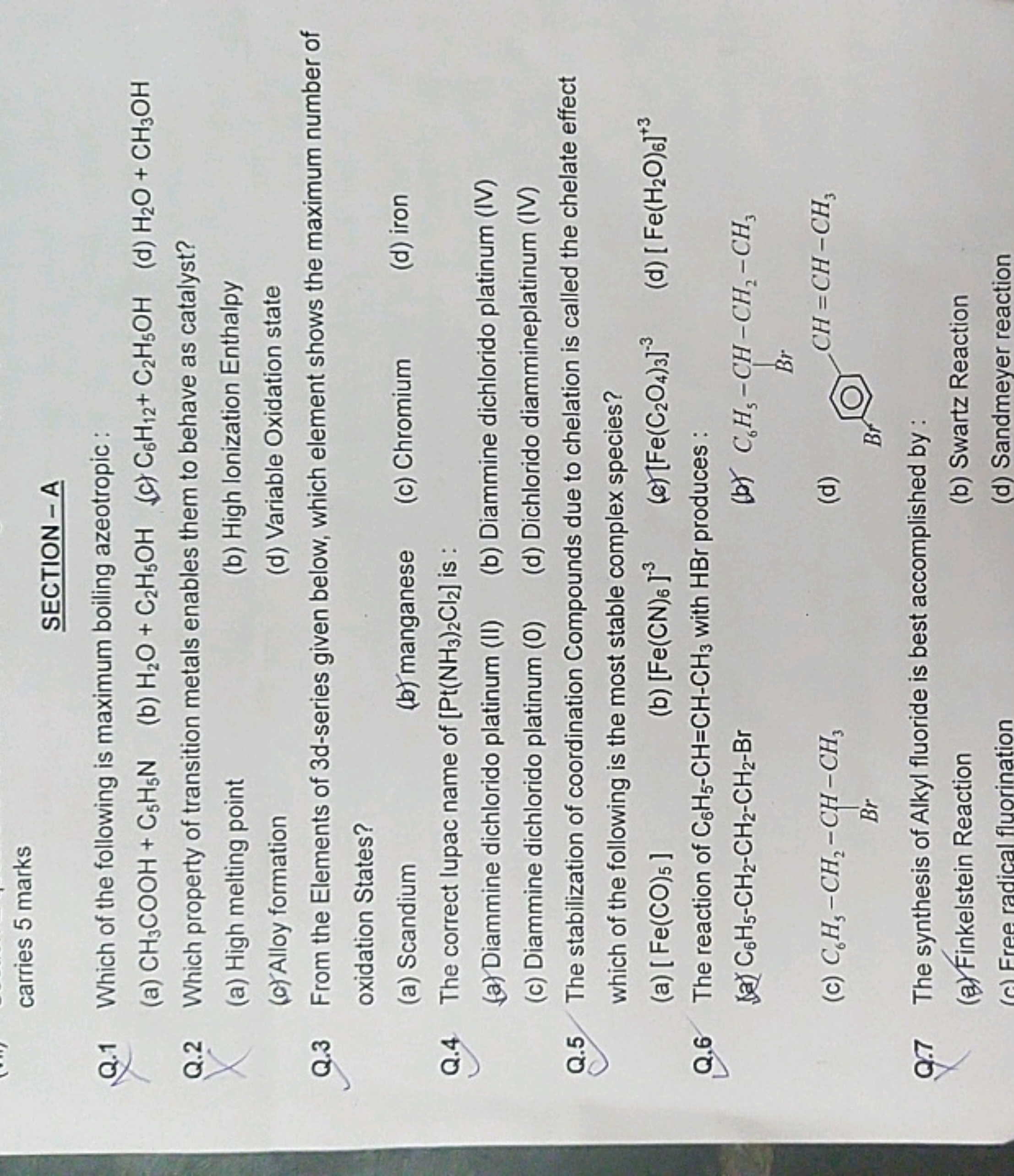 carries 5 marks
SECTION - A
Q. 1 Which of the following is maximum boi