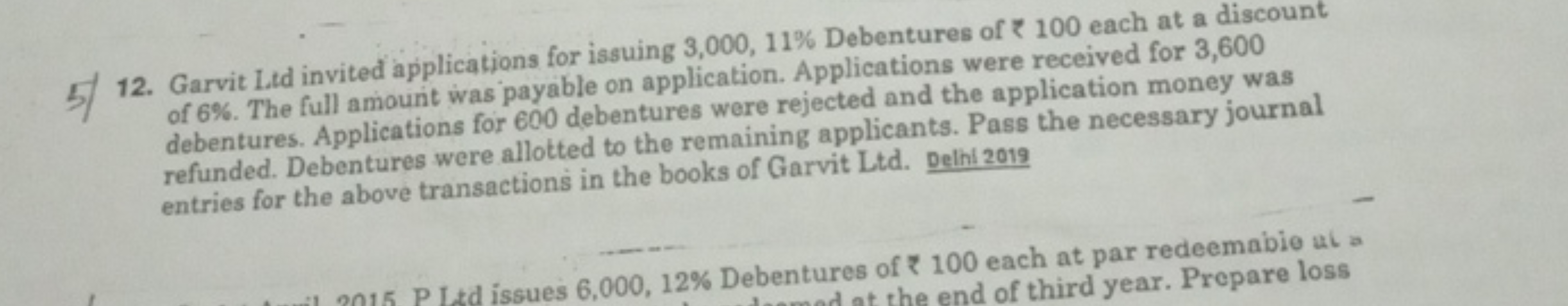 5/ 12. Garvit Ltd invited applications for issuing 3,000, 11% Debentur