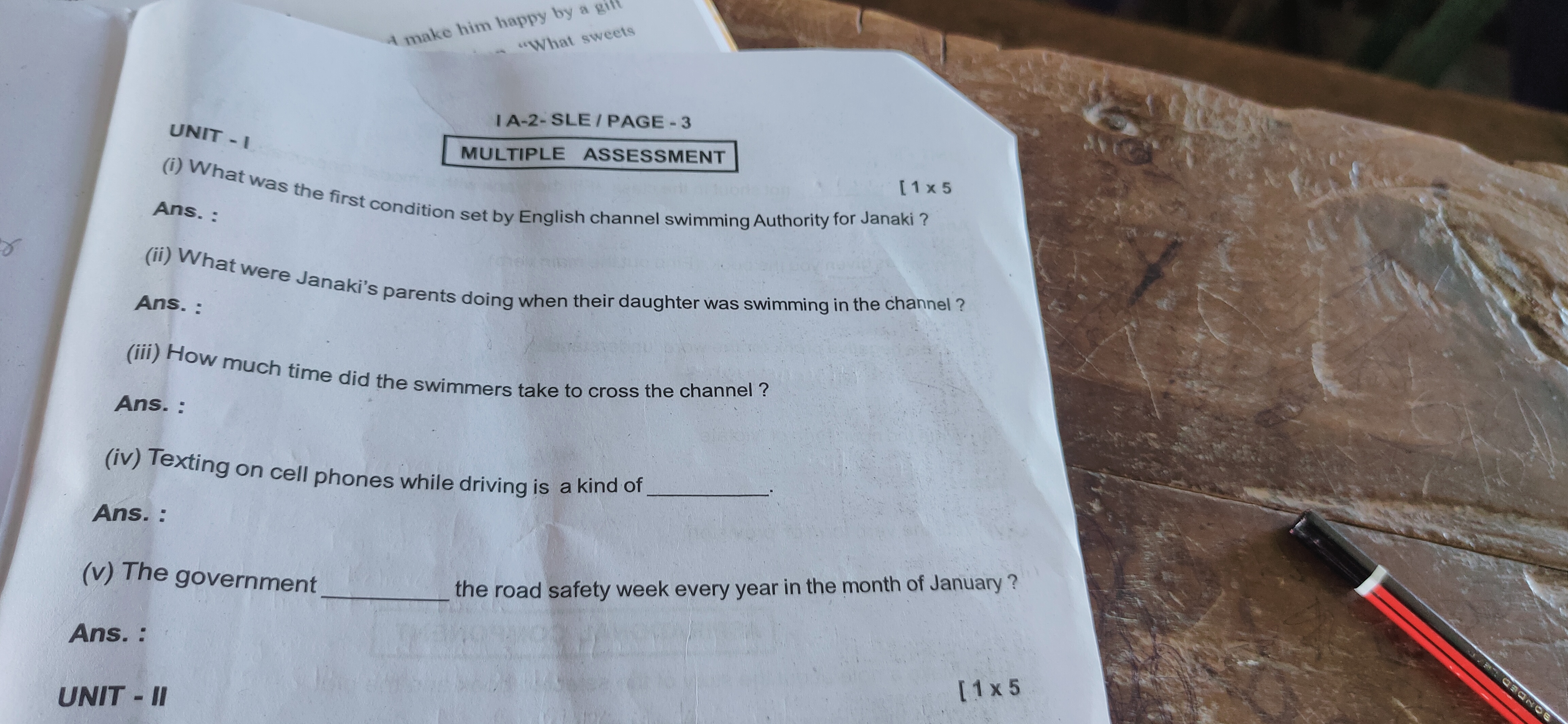 UNIT - I
| A-2-SLE / PAGE - 3
MULTIPLE ASSESSMENT

Ans. :
(ii) What we