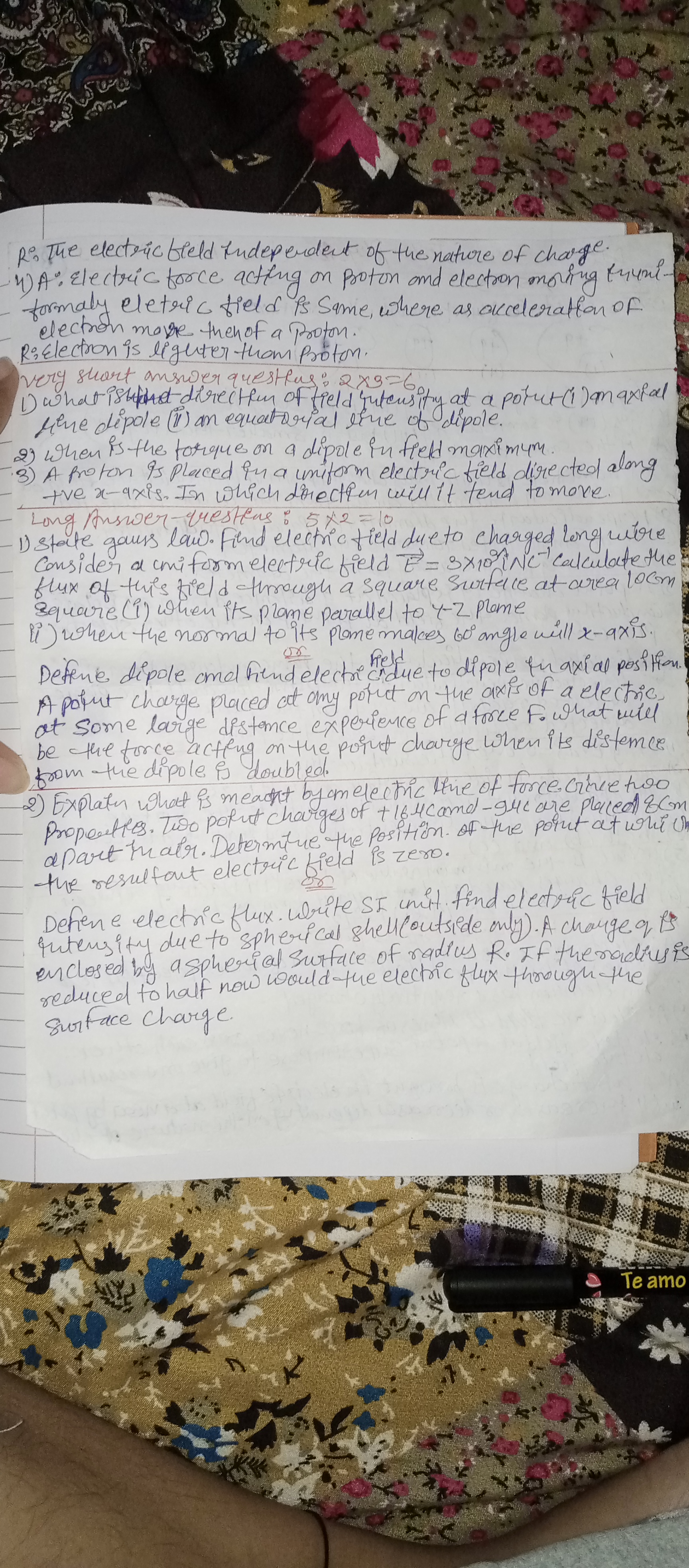 pe. The electric field independent of the nature of charge.
4)A: Elect