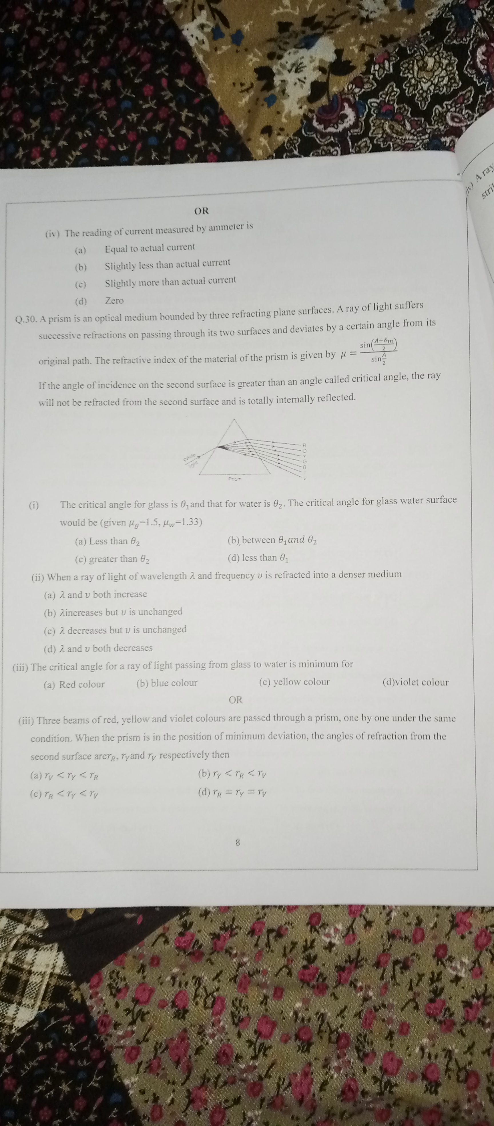 OR
(iv) The reading of current measured by ammeter is
(a)
Equal to act