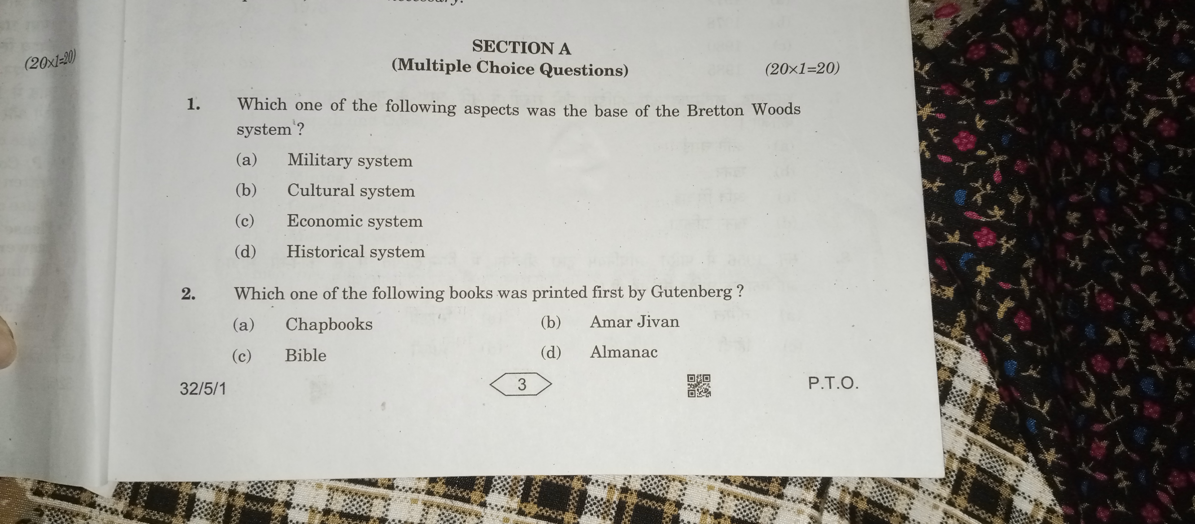 SECTION A
(20) 1=20 )
(Multiple Choice Questions)
(20×1=20)
1. Which o