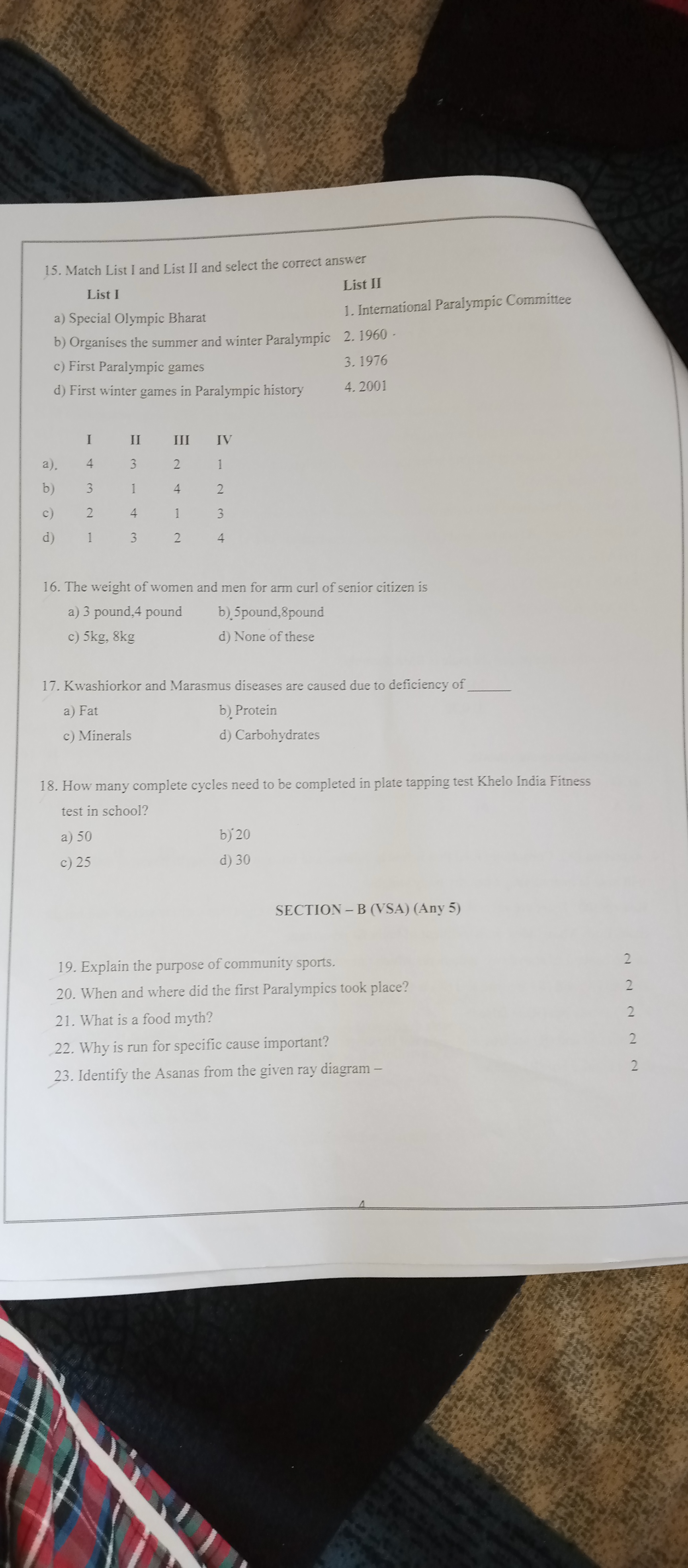 15. Match List I and List II and select the correct answer

List I
a) 