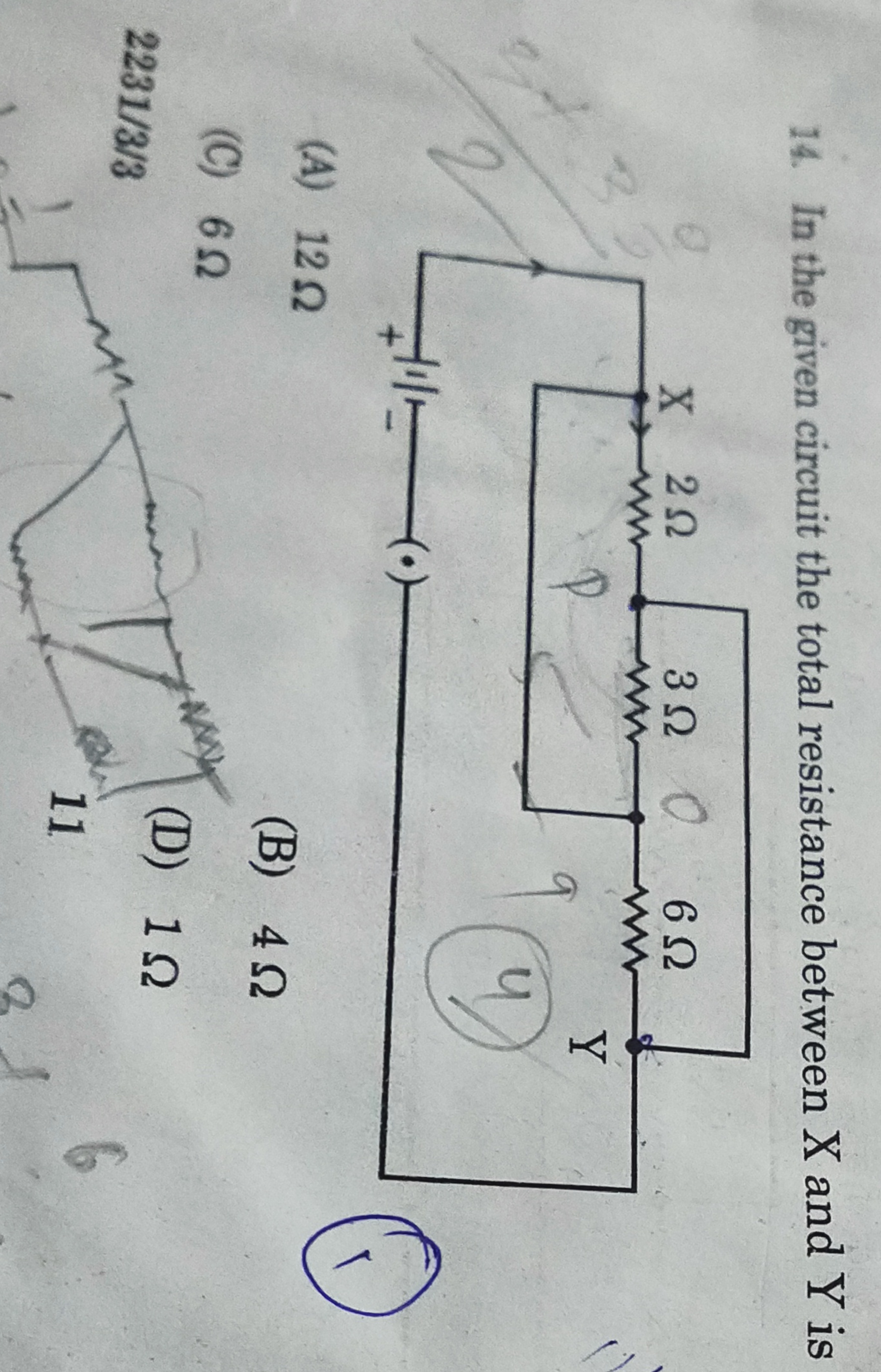 14. In the given circuit the total resistance between X and Y is
3
(A)