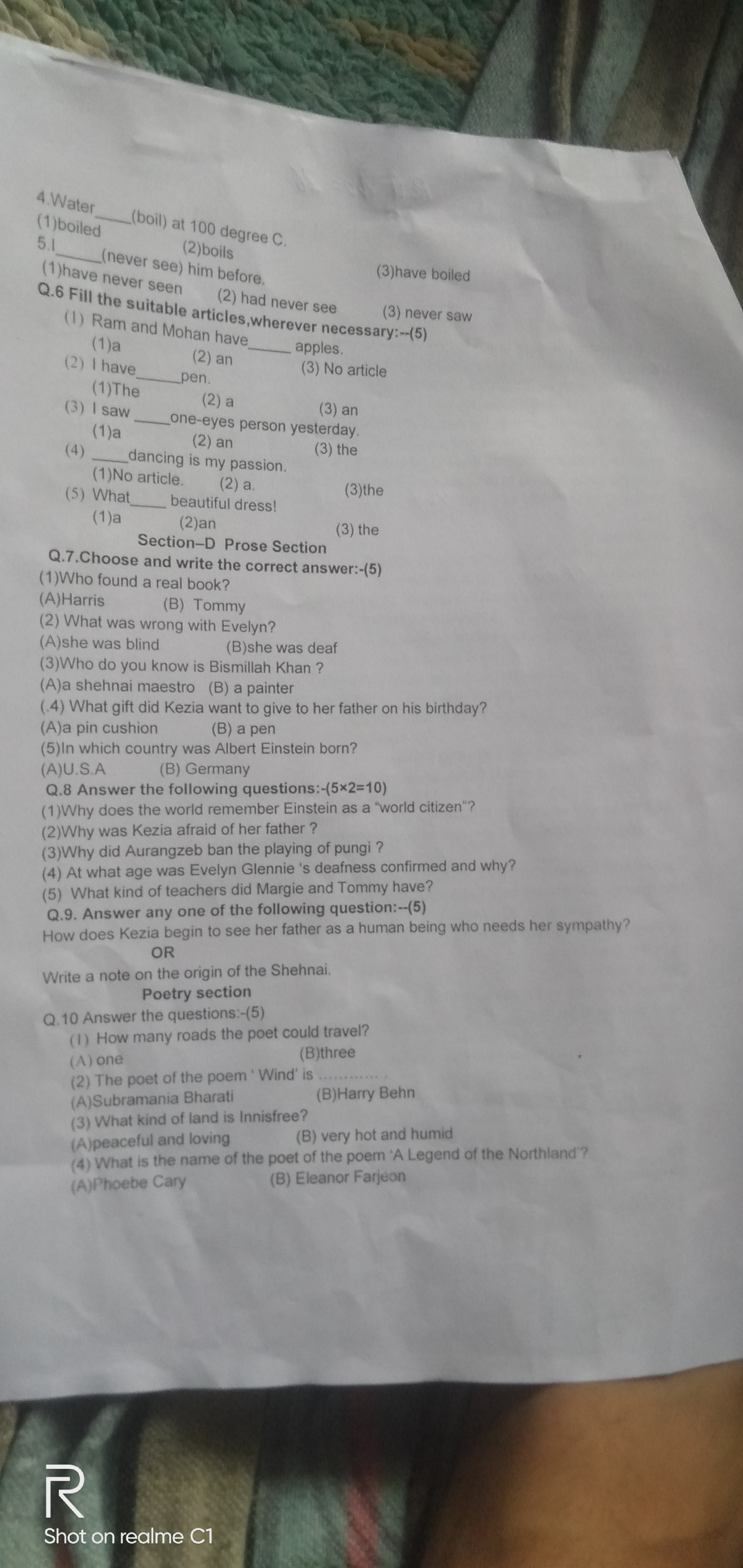 (1)a
4 Water
(boil) at 100 degree C.
(1)boiled
(2)boils
5.1 (never see