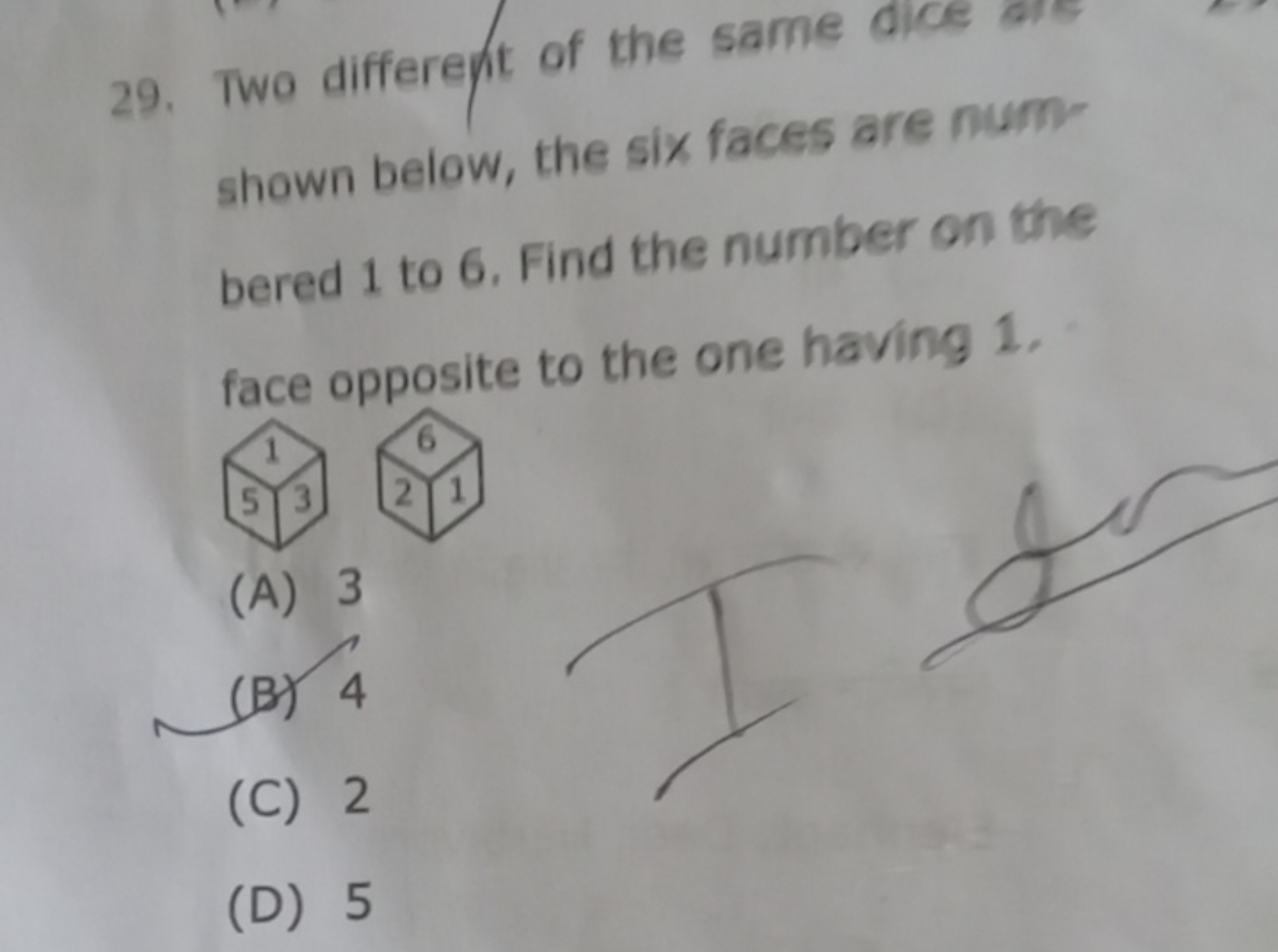 29. Two different of the same dice ant shown below, the six faces are 