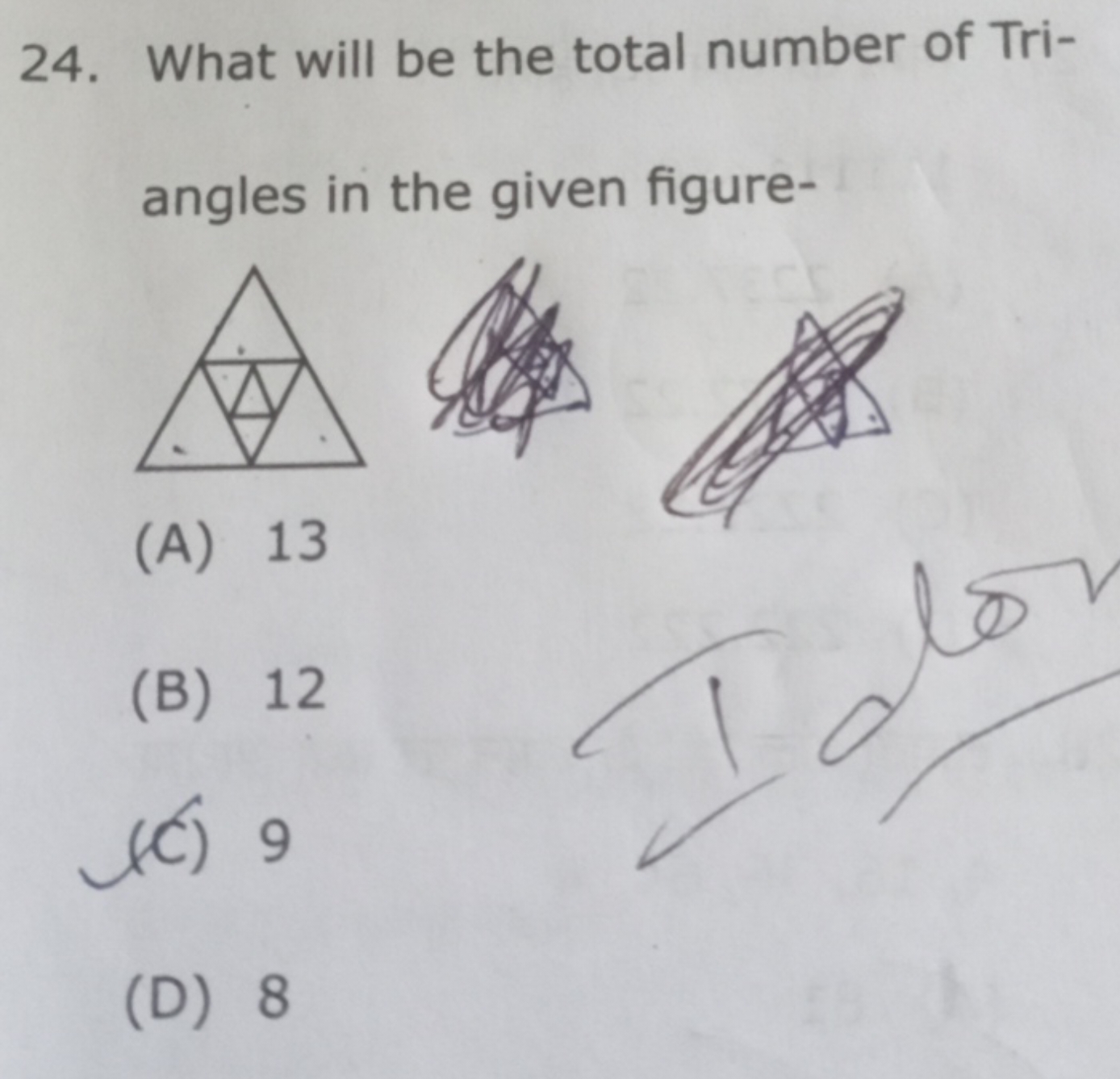 24. What will be the total number of Tiangles in the given figure-
(A)