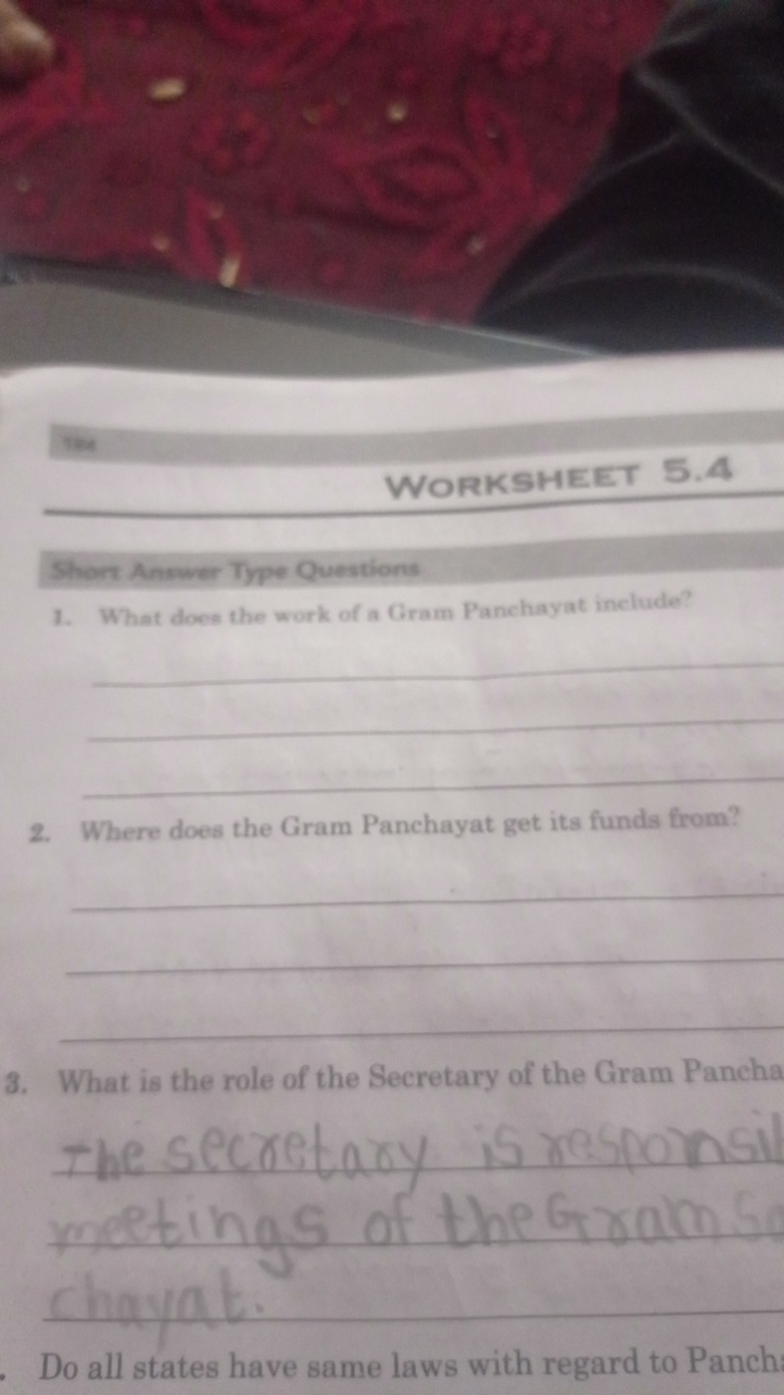 WORKSHEET 5.4

Short Answer Type Questions
1. What does the work of a 