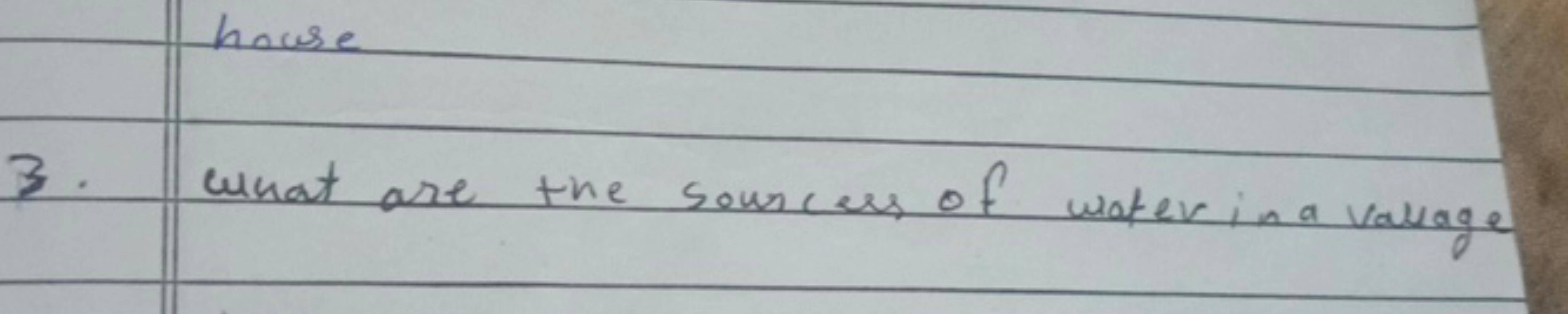 3.
house
what are the souncers of water in a vallage