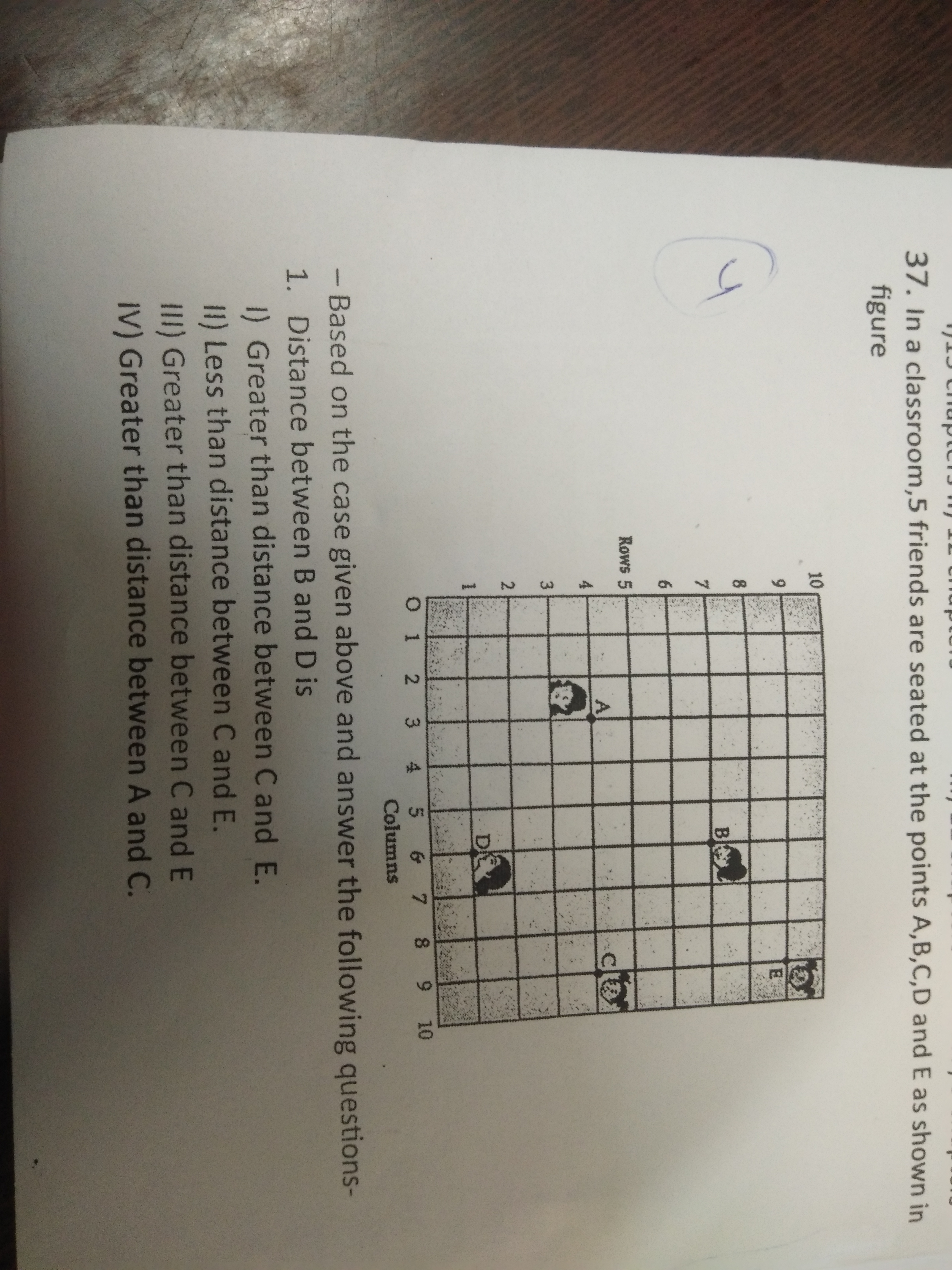 37. In a classroom, 5 friends are seated at the points A,B,C,D and E a