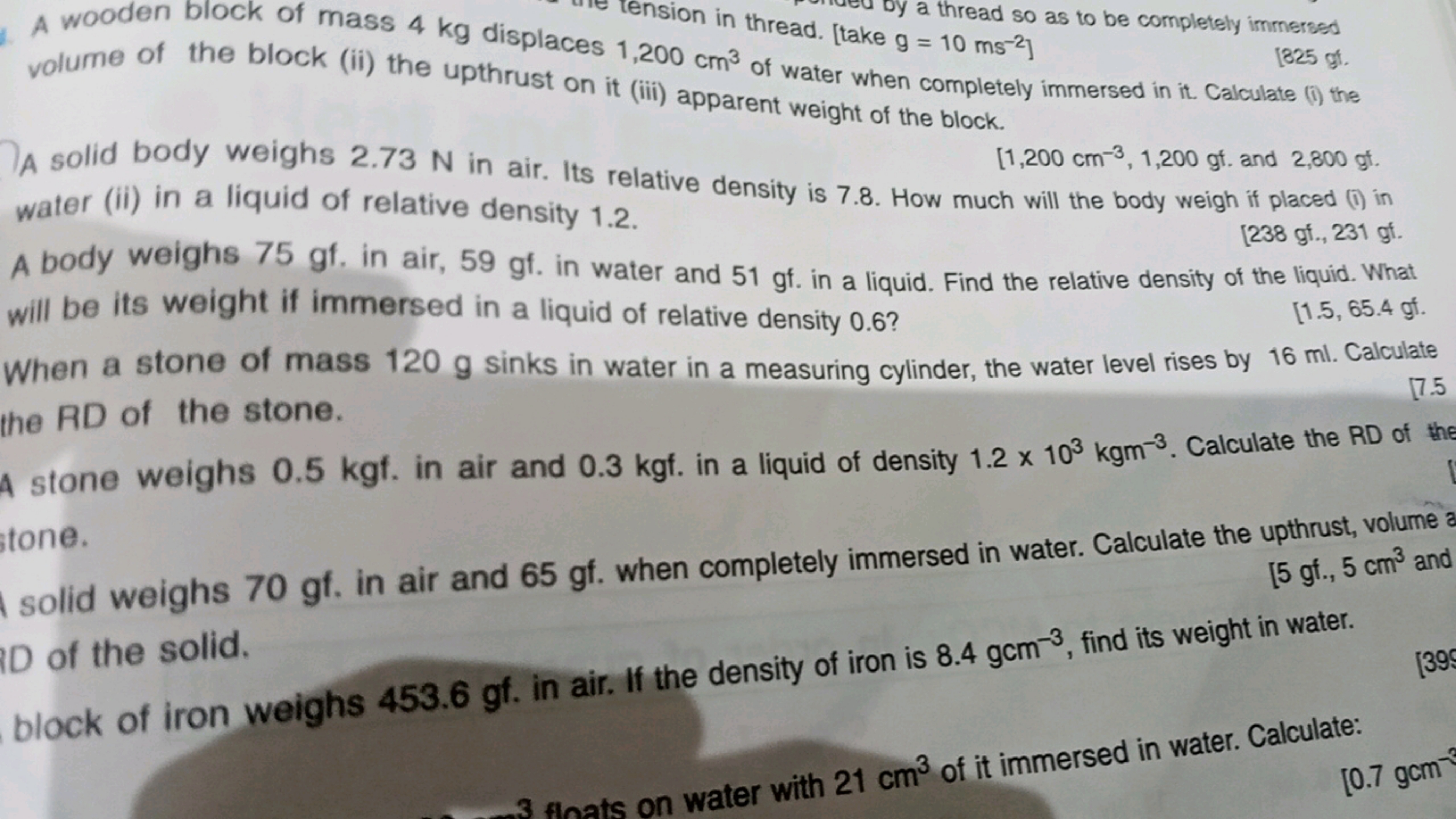 tension in thread. [take g=10 ms−2 thread 1,200 cm3 of water when comp