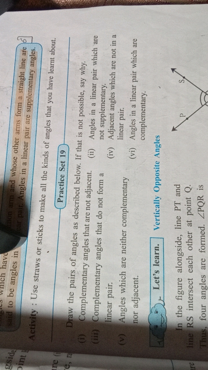 Activity : Use straws or sticks to make all the kinds of angles that y