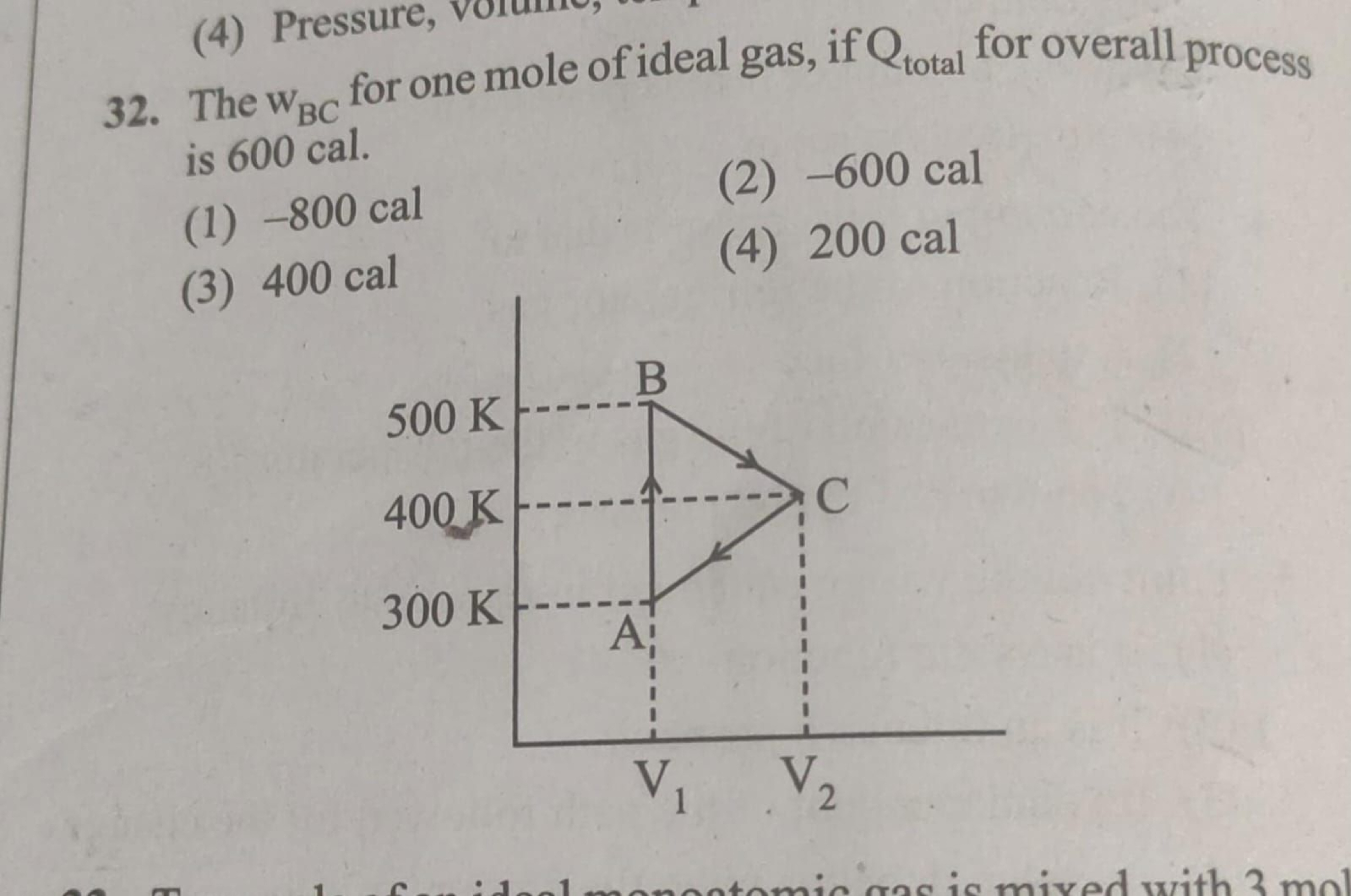 32. The wBC​ for one mole of ideal gas, if Qtotal ​ for overall proces