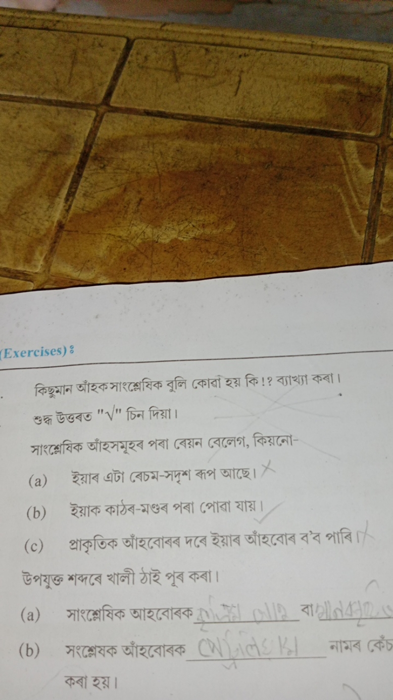 (Exercises):
কिছूমাन आँহক সাংশ্লেষিক বুলি কোবা হয় কि!? ব্যাथ্যা कबा। 