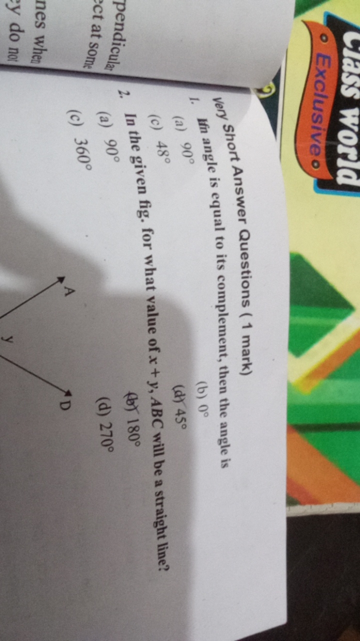 GHES WORA
- Exclusiveo
very Short Answer Questions ( 1 mark)
1. If ang