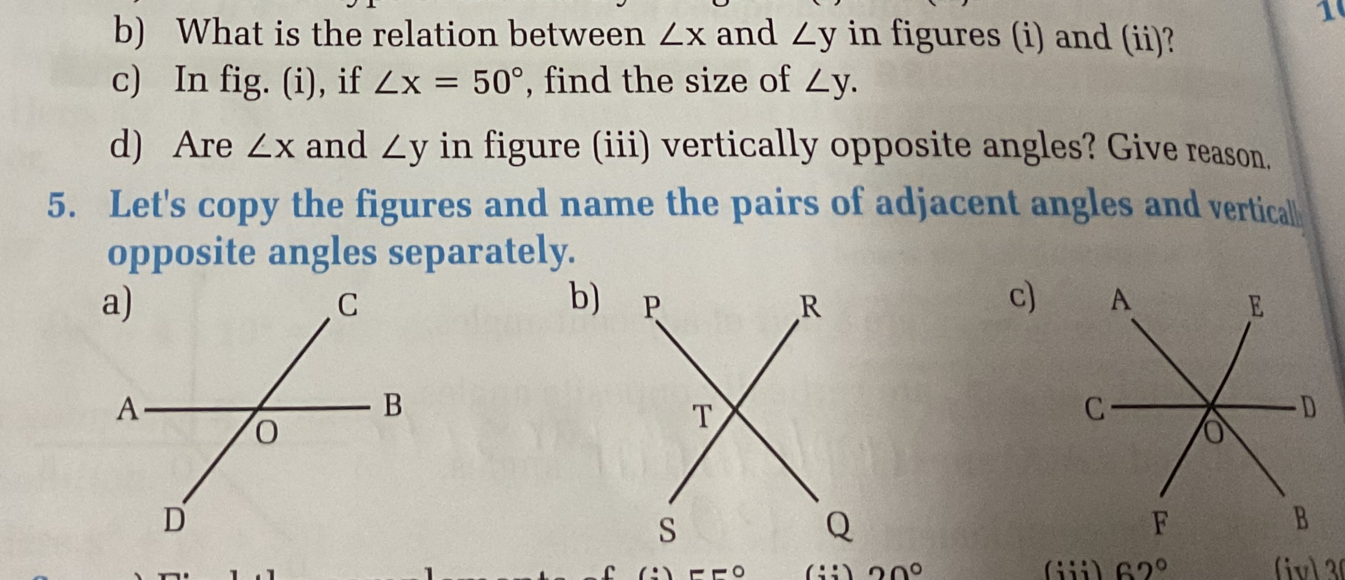 b) What is the relation between ∠x and ∠y in figures (i) and (ii)?
c) 