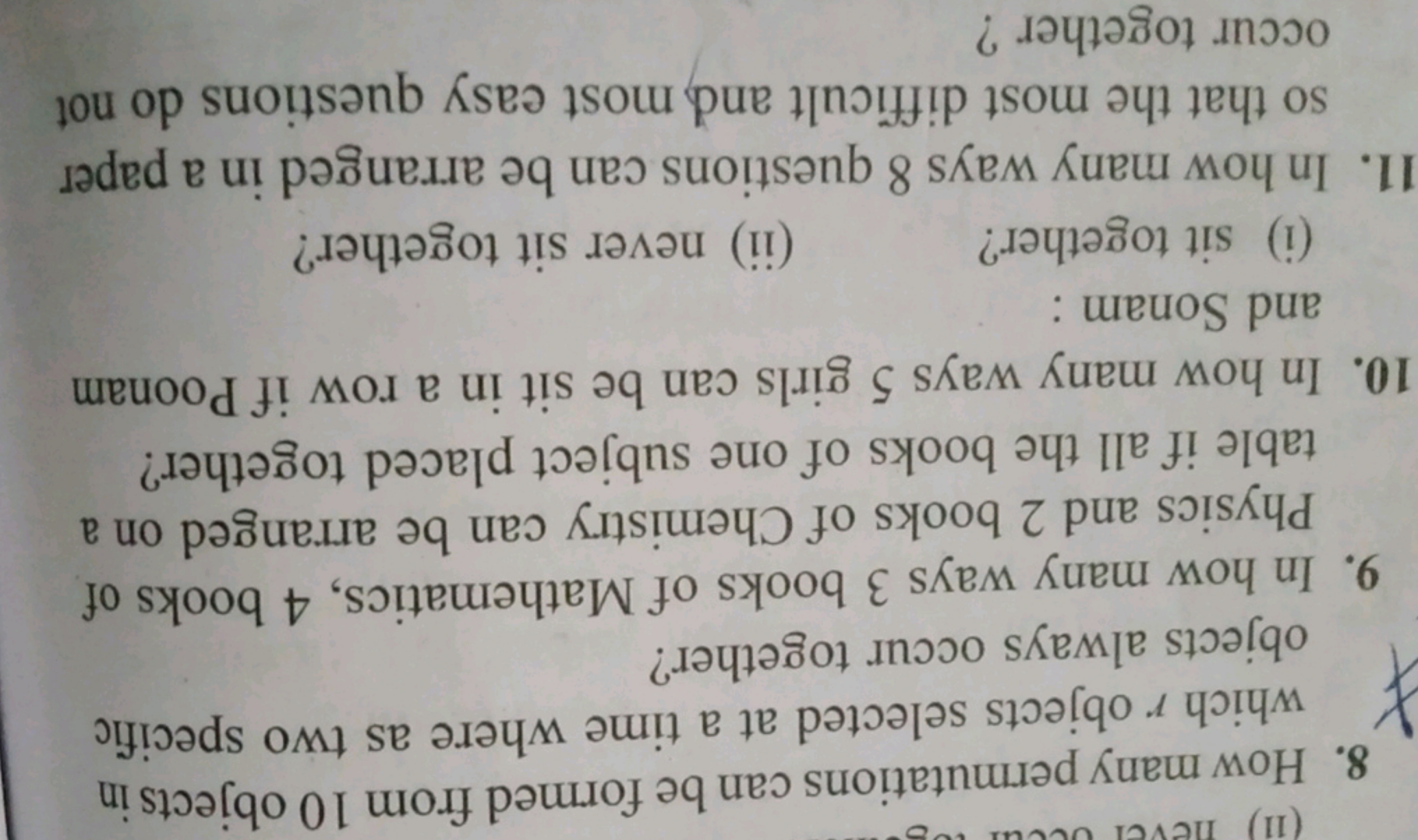 8. How many permutations can be formed from 10 objects in which r obje