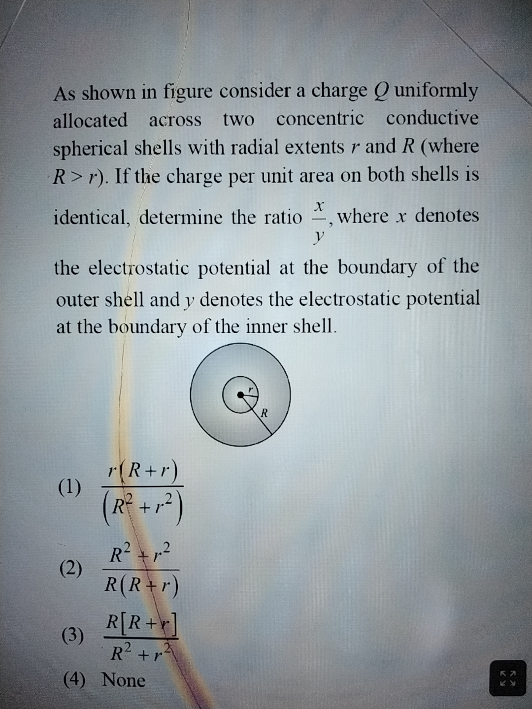 As shown in figure consider a charge Q uniformly allocated across two 