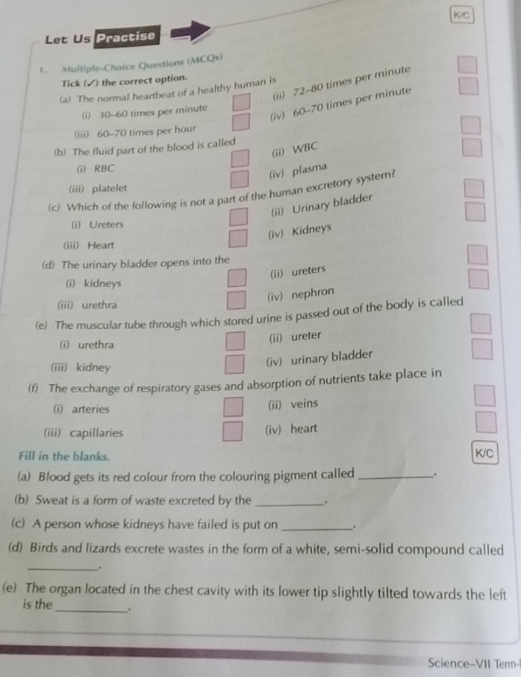 Let Us Practise
K/C
1. Multiple Chaice Questions (MCQs)

Tick ( Ω ) th