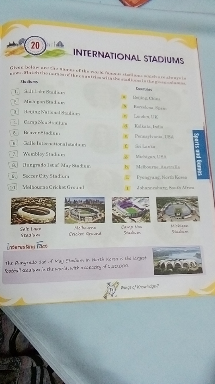 20) A
INTERNATIONAL STADIUMS
Given below are the names of the world fa