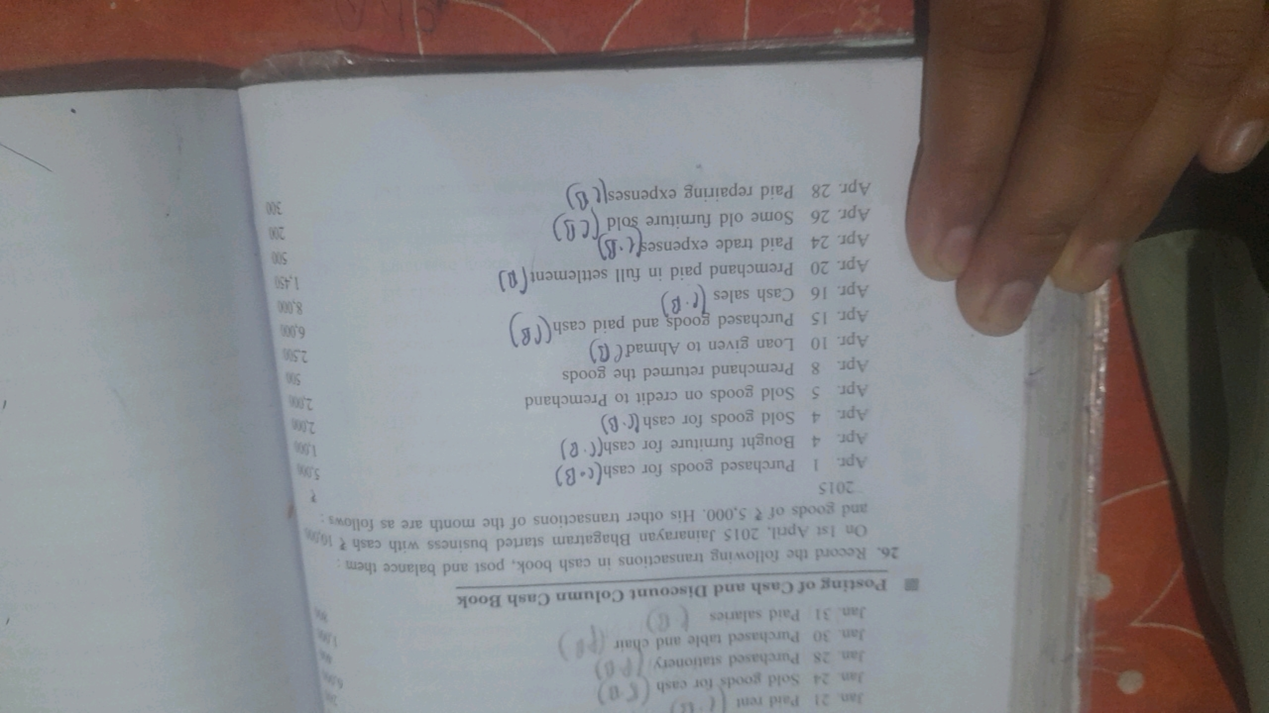 26. Record the following transactions in cash book, post and balance t