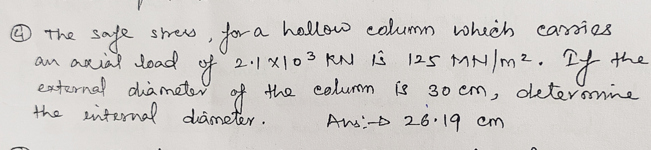 (4) The safe stress, for a hollow column which carries an axial load o