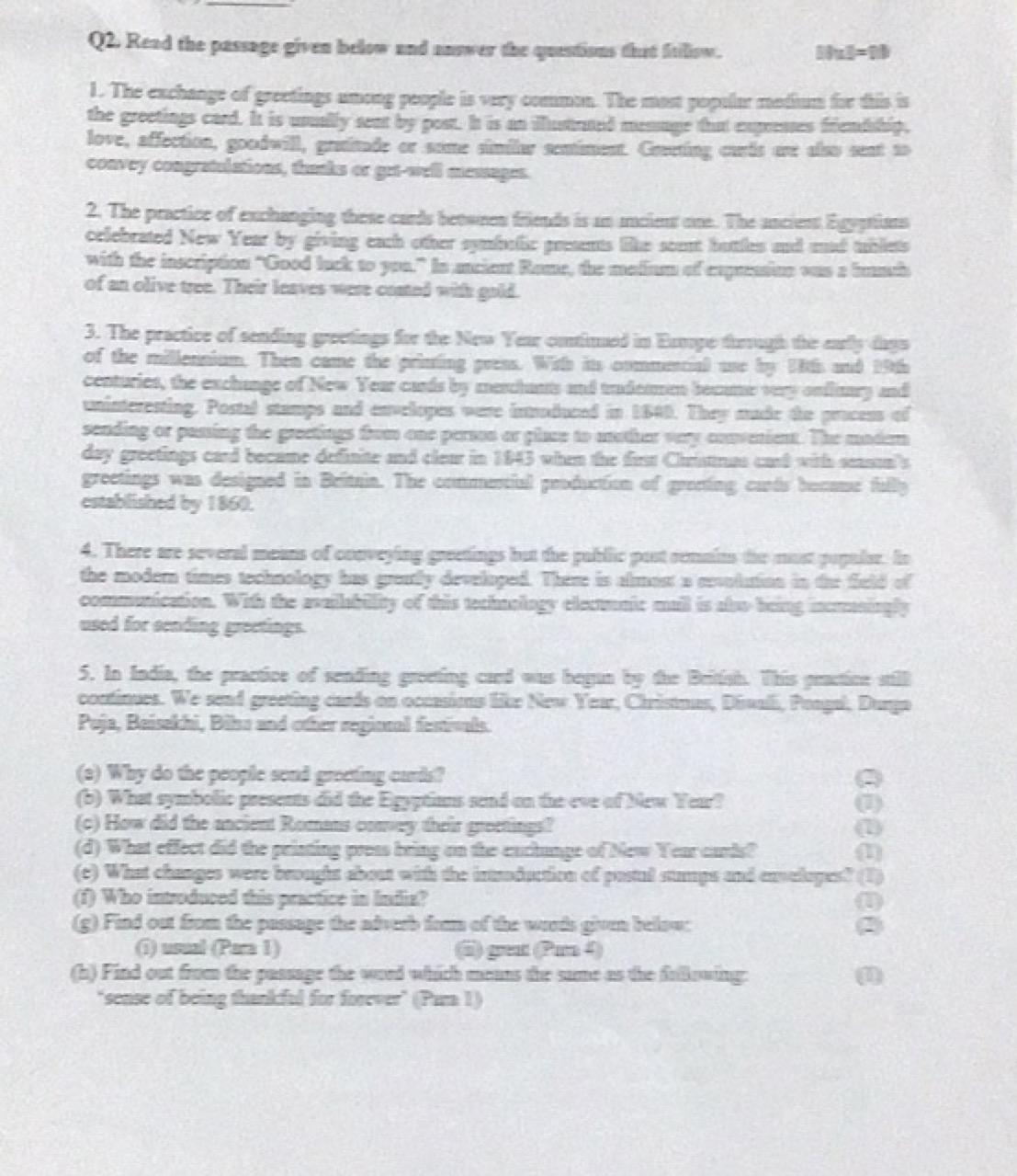 Q2. Read the pasage given belon and anser the quations that fillow.
Bb