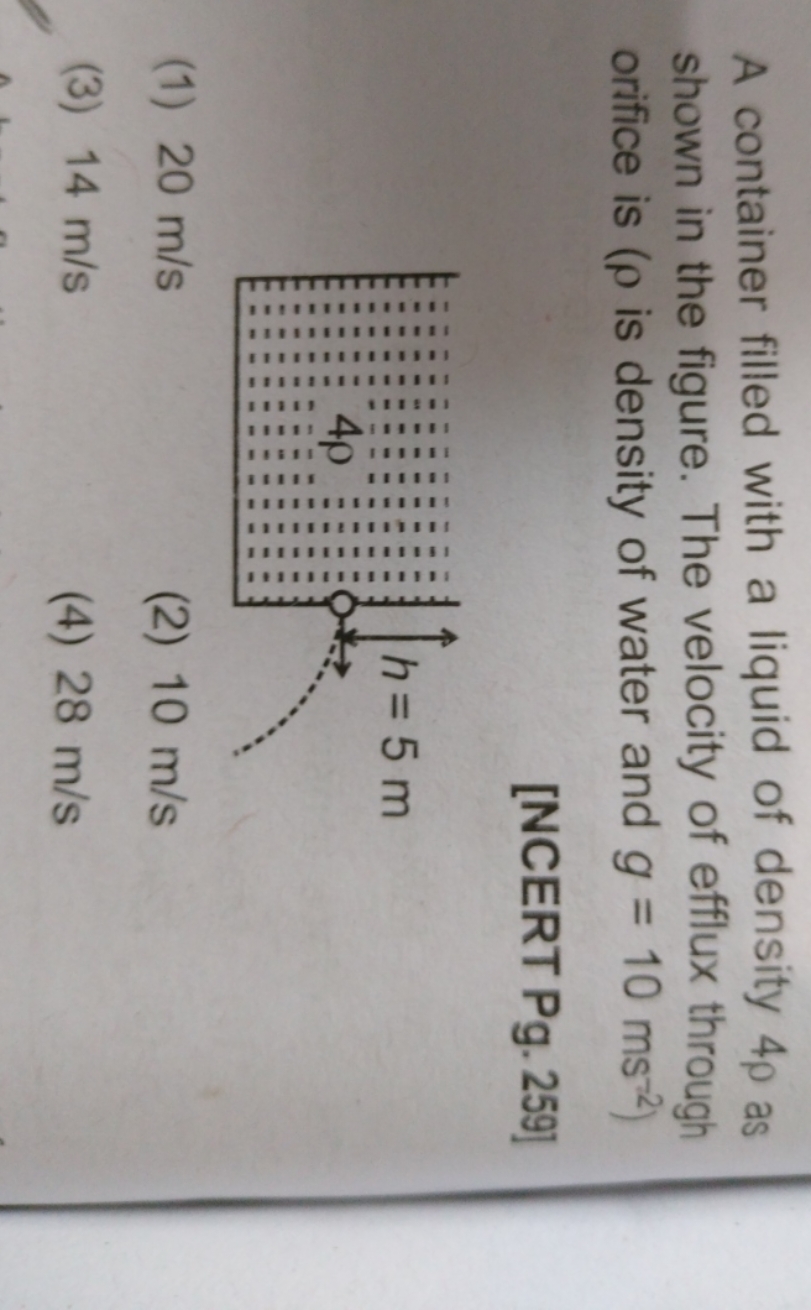 A container filled with a liquid of density 4ρ as shown in the figure.