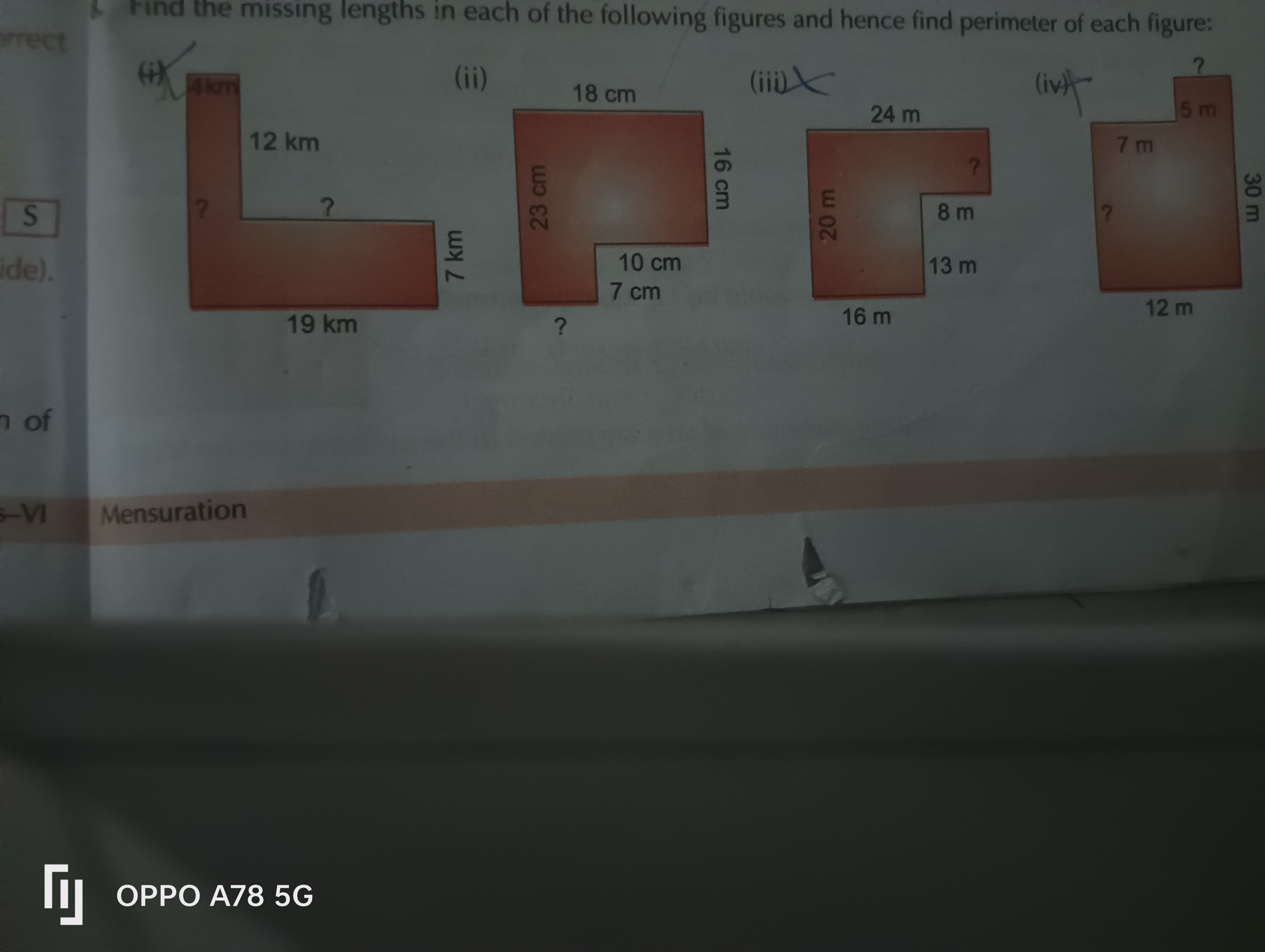 rind the missing lengths in each of the following figures and hence fi