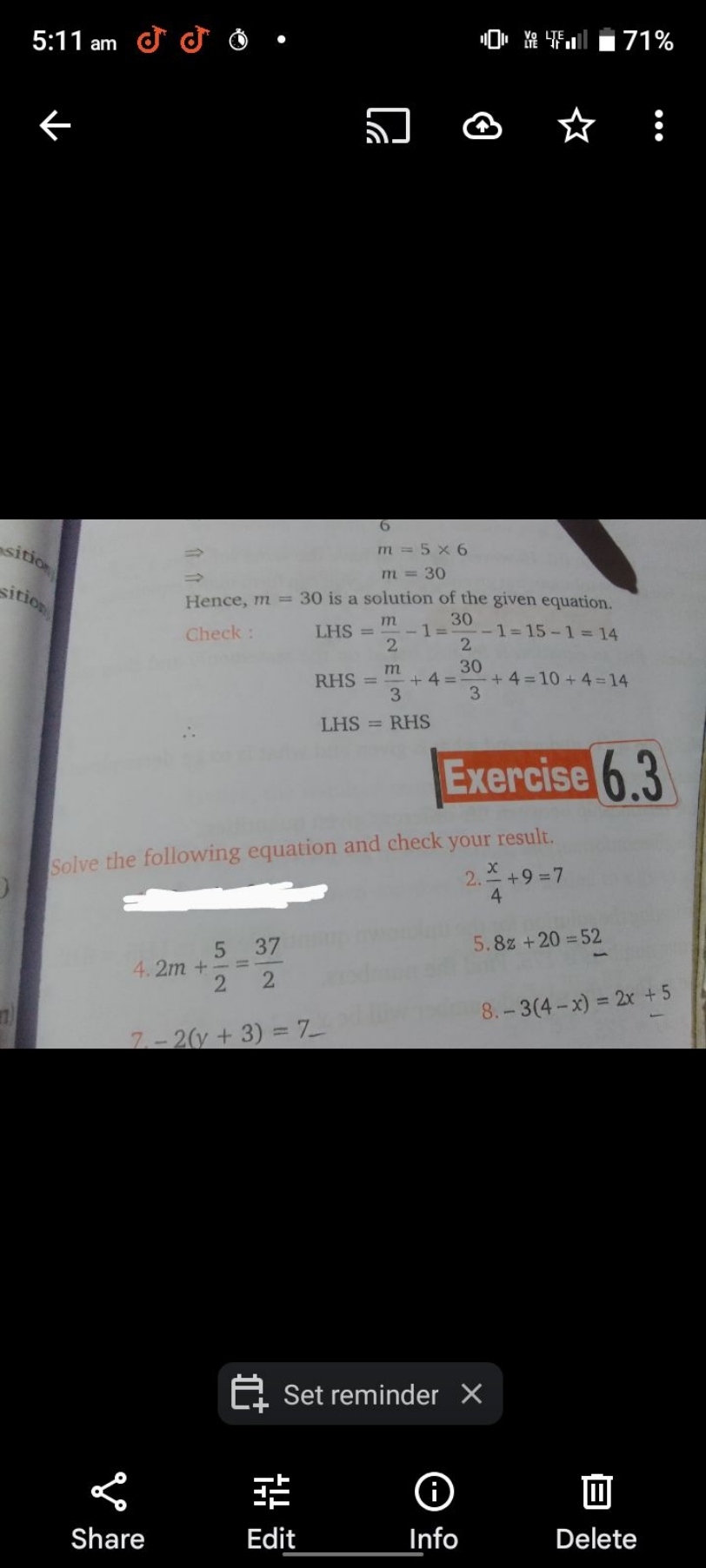 5:11 am ब'
sitio
⇒⇒​m=5×6m=30​

Hence, m=30 is a solution of the given