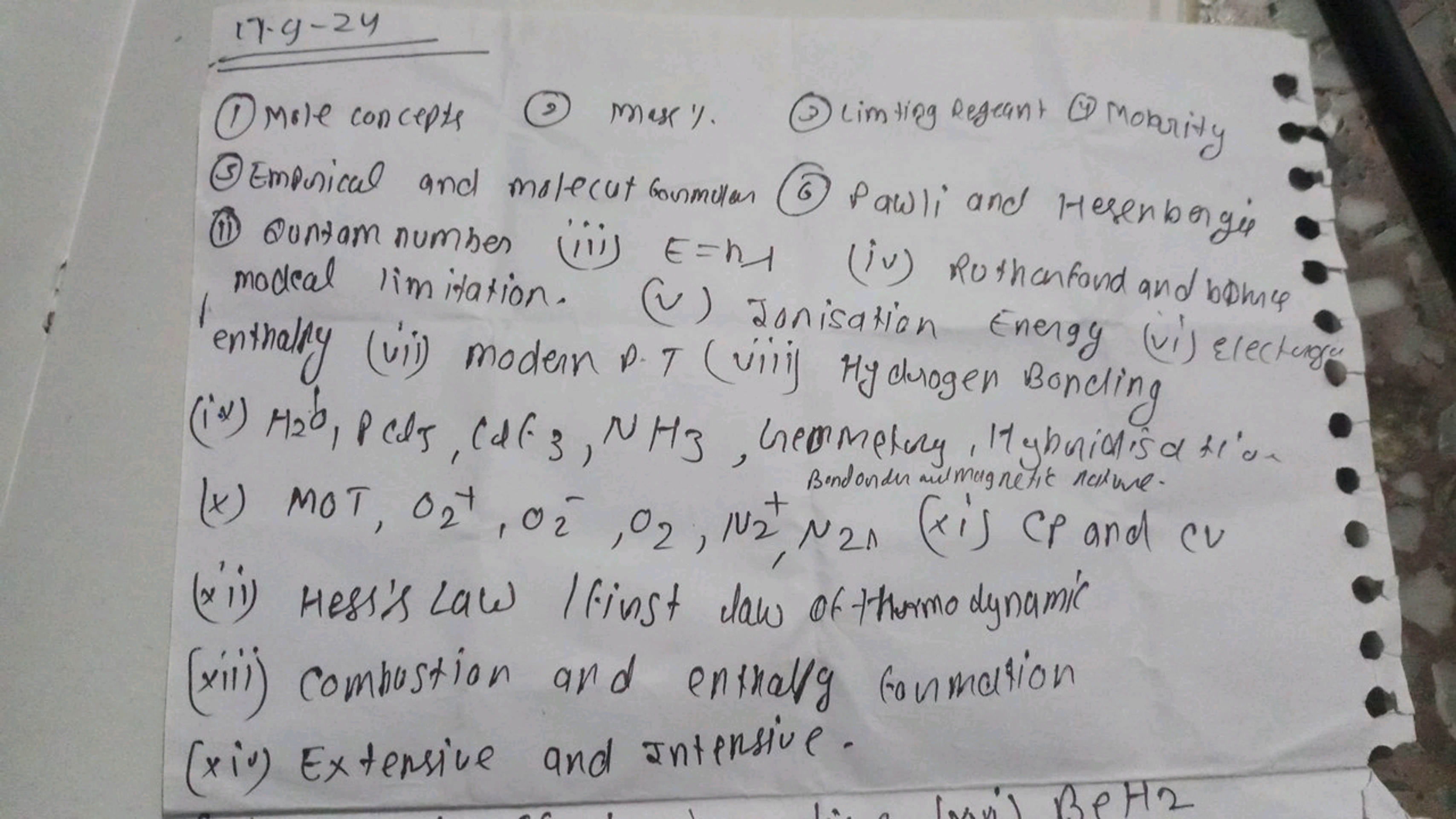 17⋅9−24
(1) Mole concepts
(2) Mass %
(3) Limting Regeant
(4) Molarity
