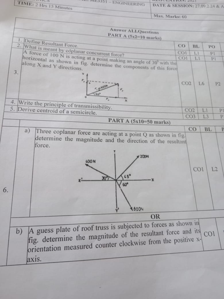 TIME: 2 Hrs 15 Minutes
DATE \& SESSIOV
Max. Marks: 60

PART A (5×10=50