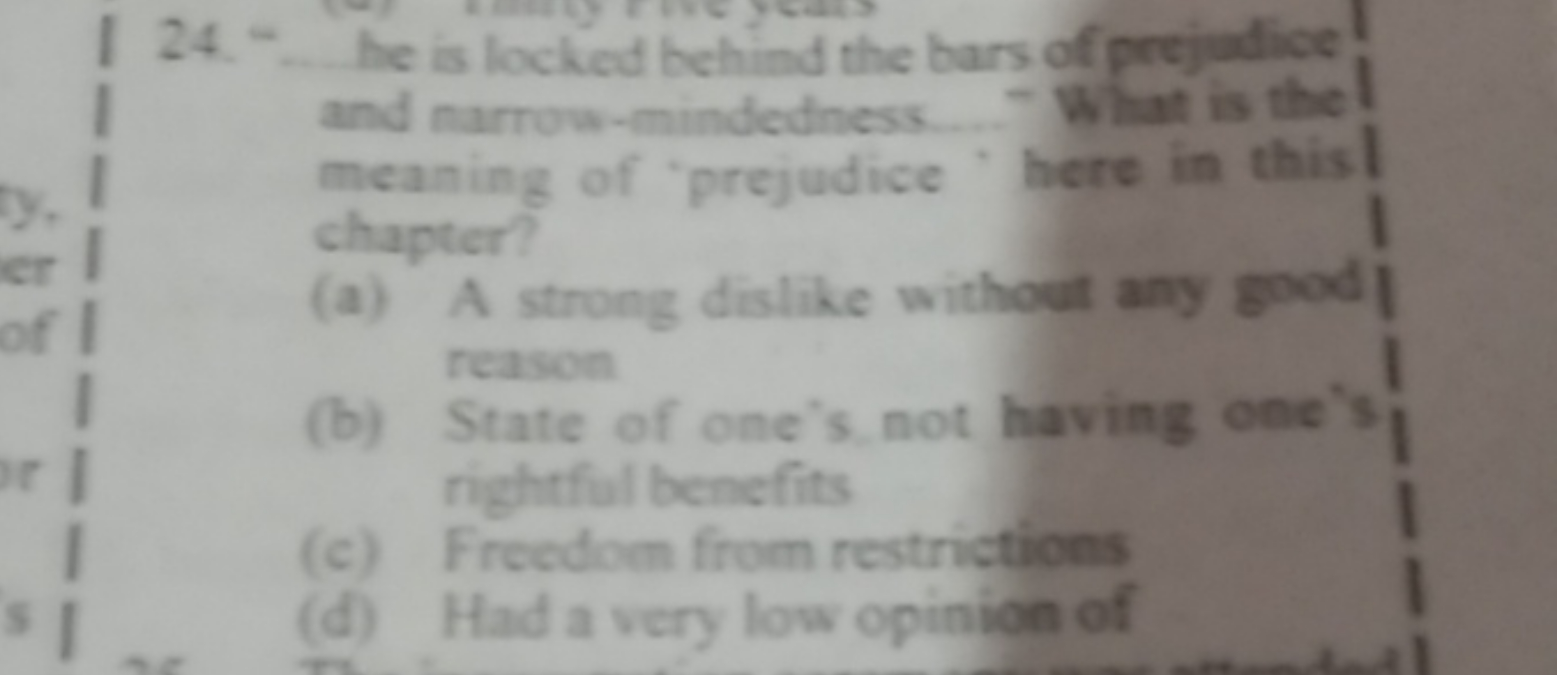 24. - The is locked behind the bars of prejudice! meaning of 'prejudic