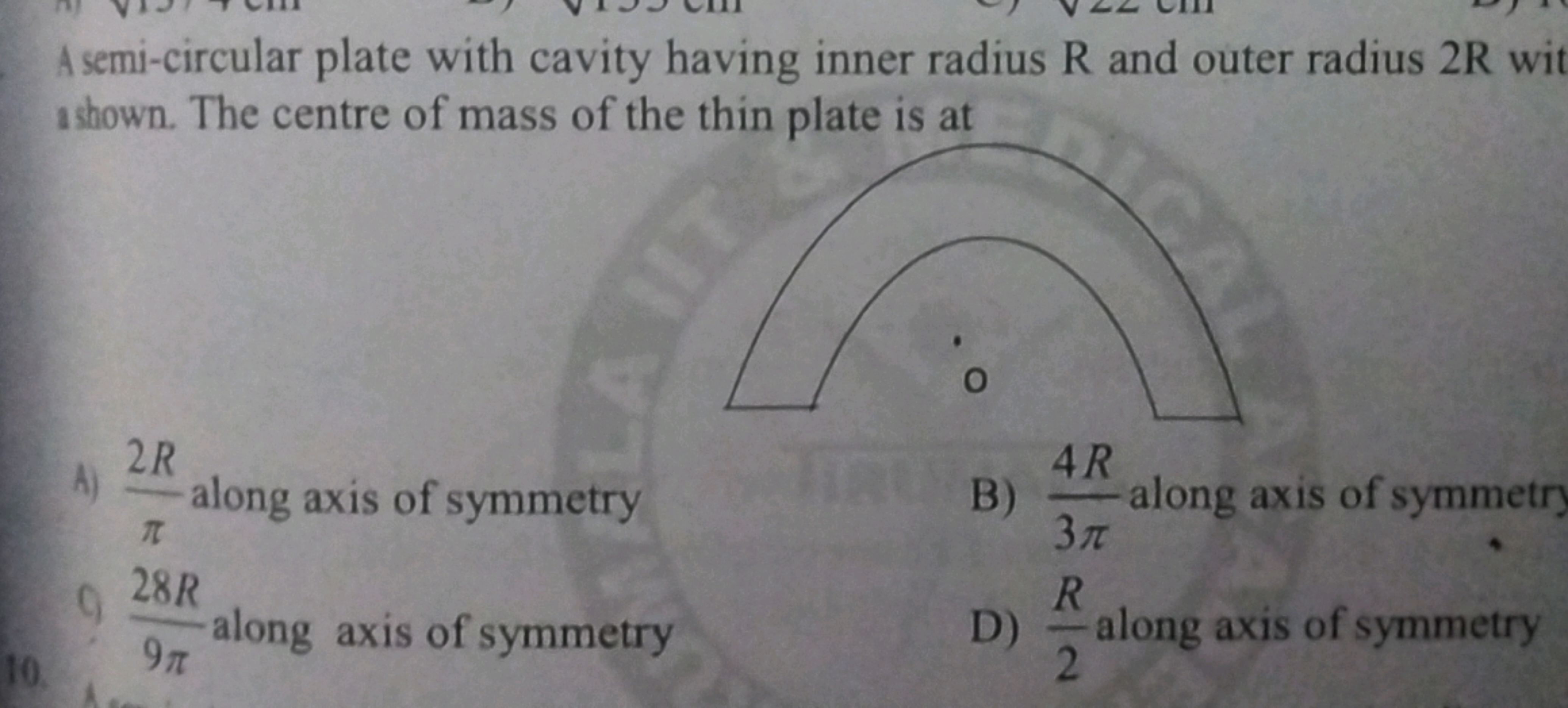 A semi-circular plate with cavity having inner radius R and outer radi