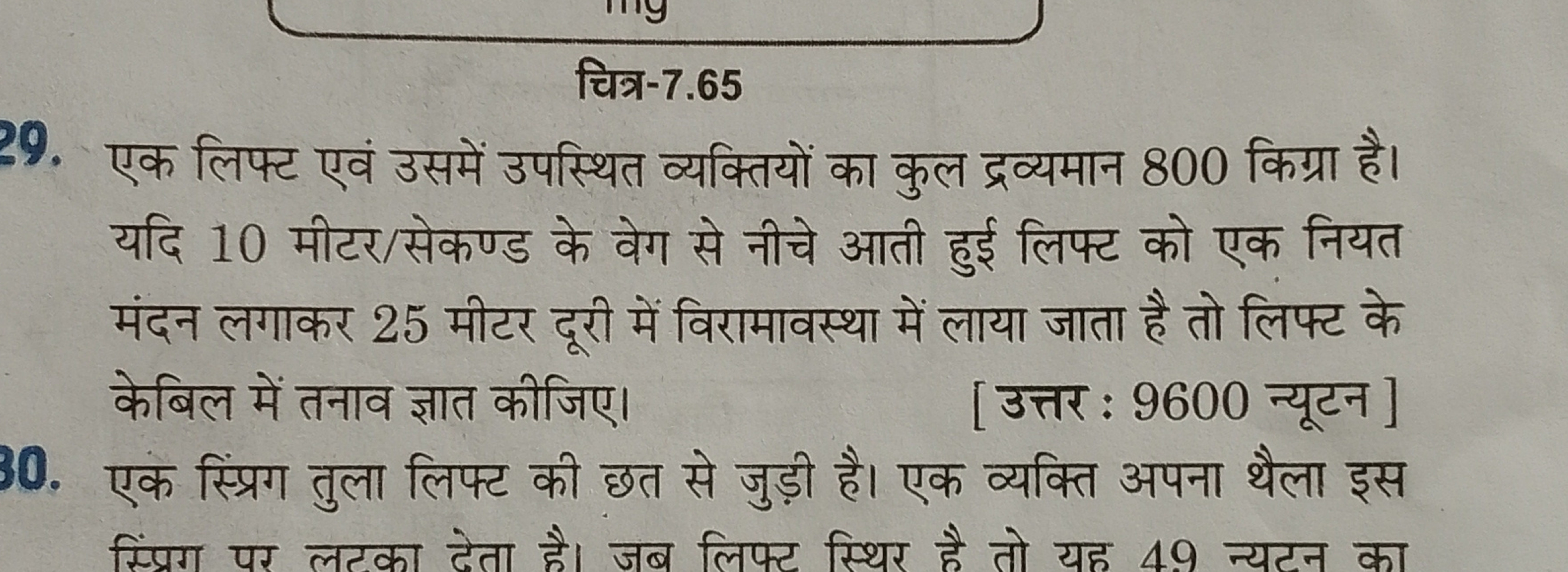 चित्र-7. 65
29. एक लिफ्ट एवं उसमें उपस्थित व्यक्तियों का कुल द्रव्यमान