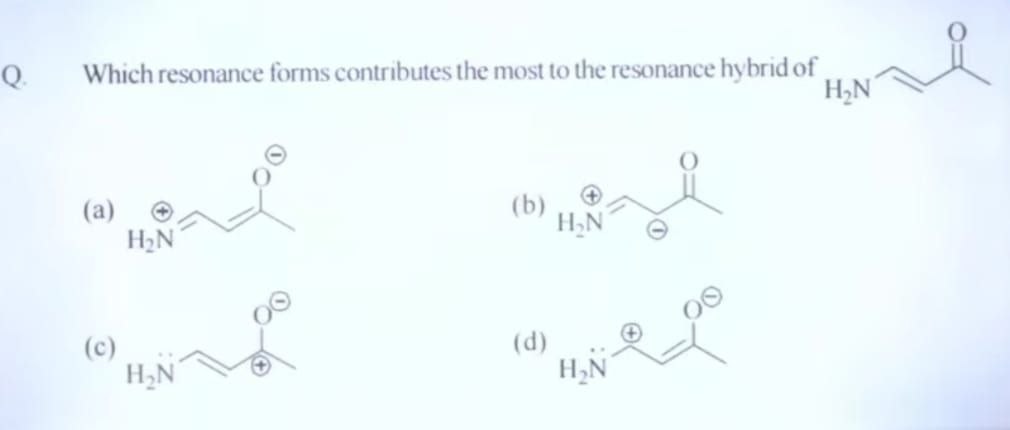 Q. Which resonance forms contributes the most to the resonance hybrid 