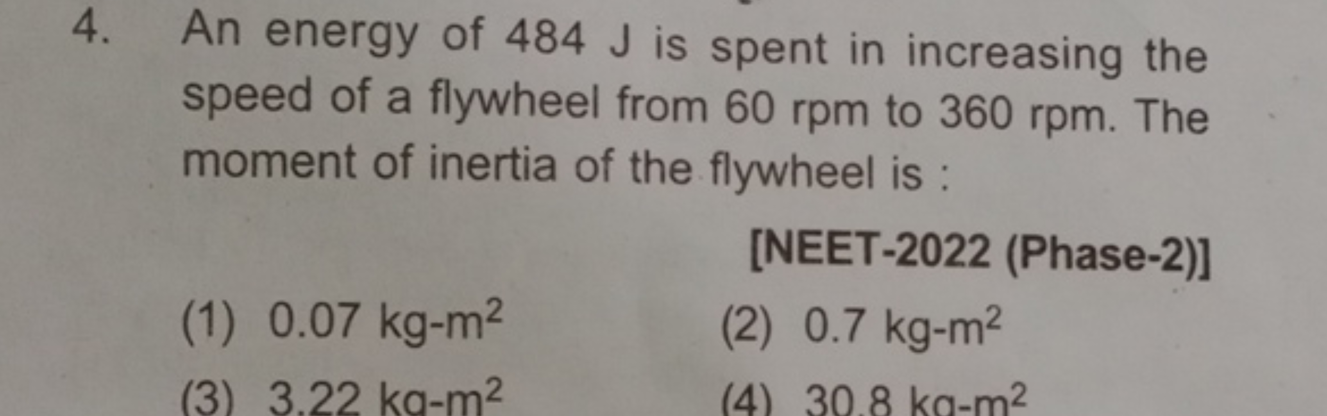 4. An energy of 484 J is spent in increasing the speed of a flywheel f