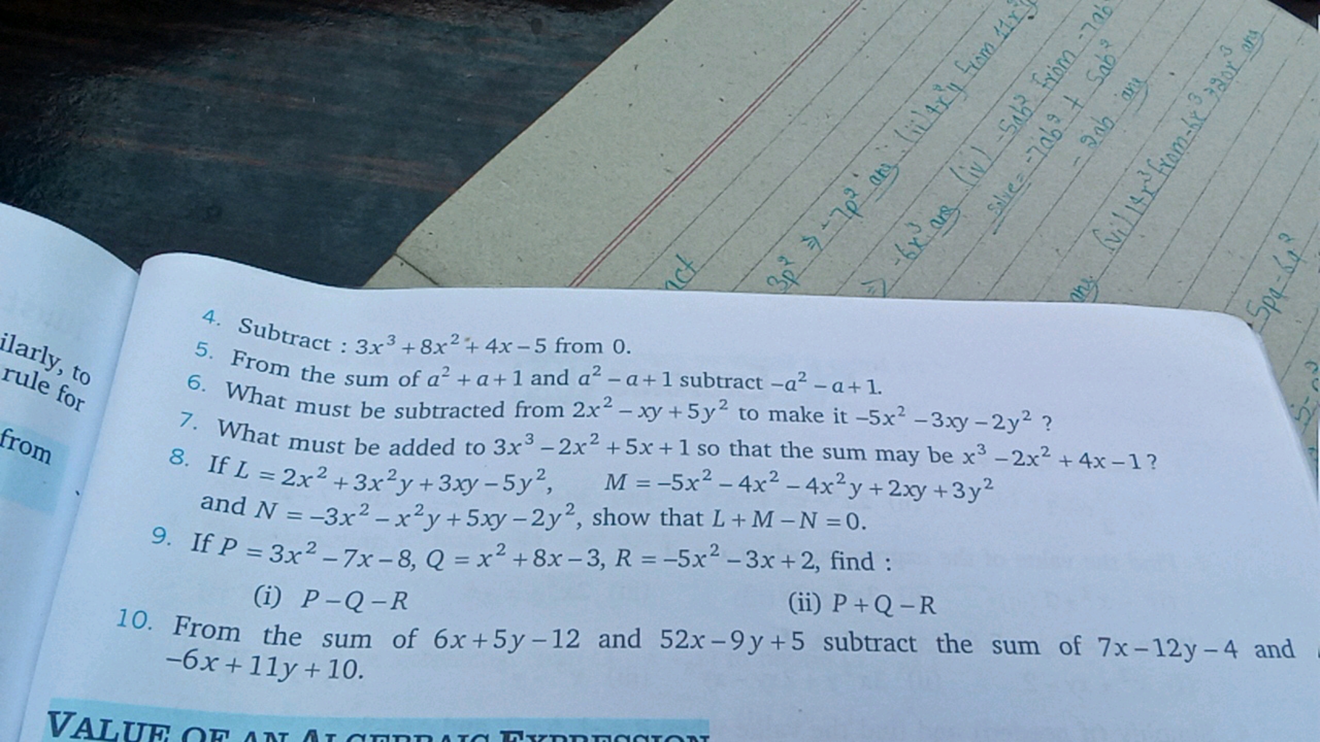 act
(ii/4xy 11x.
3p² = -7p² "any (ii) 4xy from 11 r.s
Σ -6xĭans (iv) -