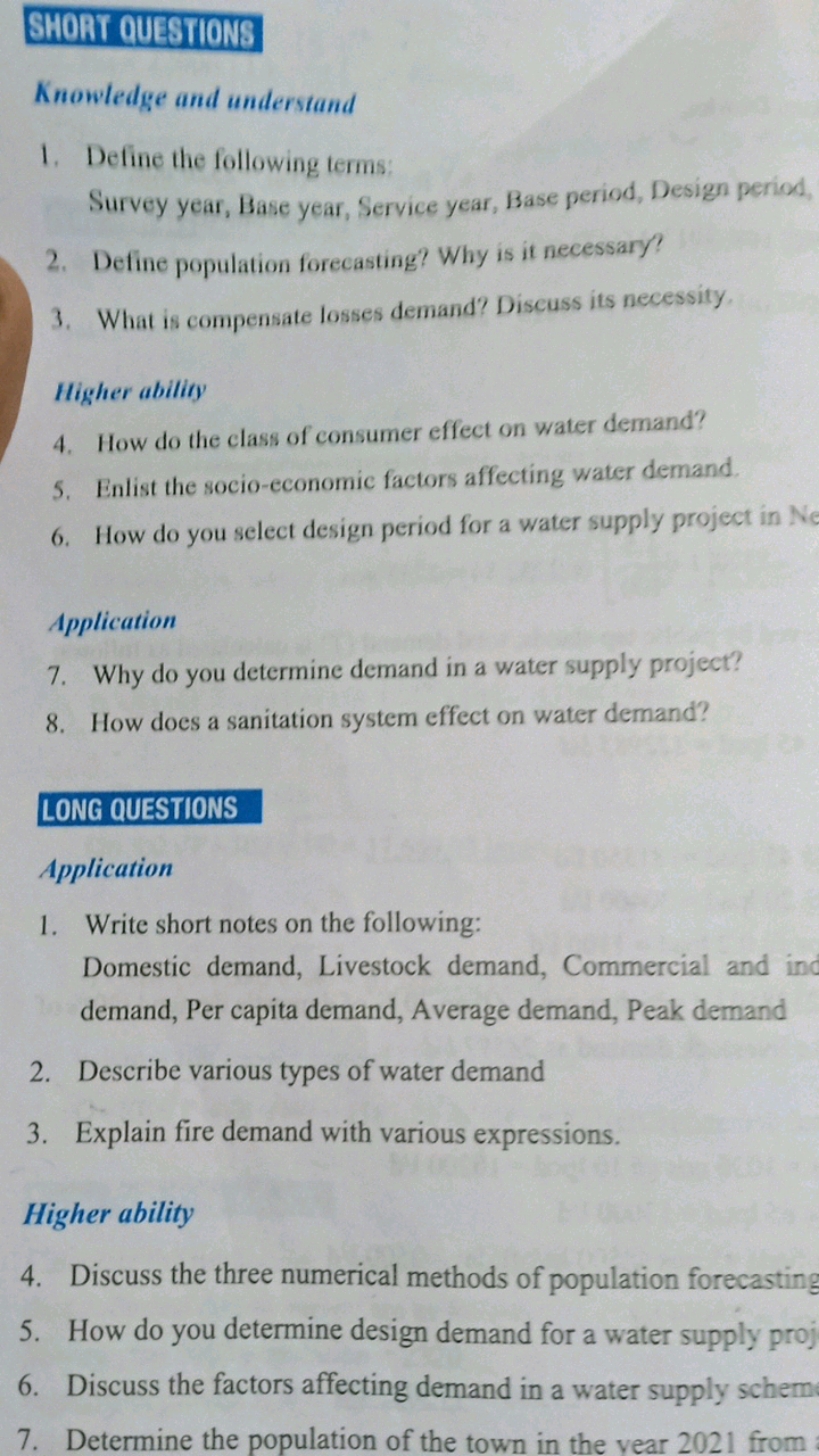 SHORT QUESTIONS
Knowledge and understand
1. Define the following terms