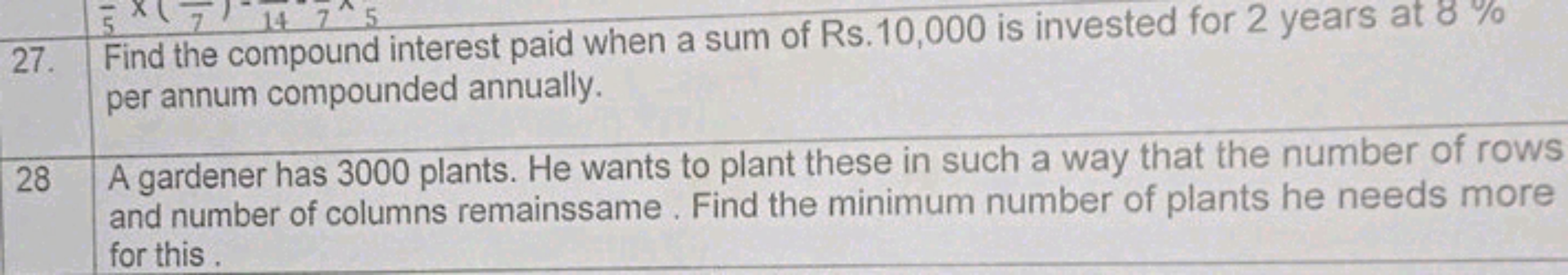 27. Find the compound interest paid when a sum of Rs. 10,000 is invest