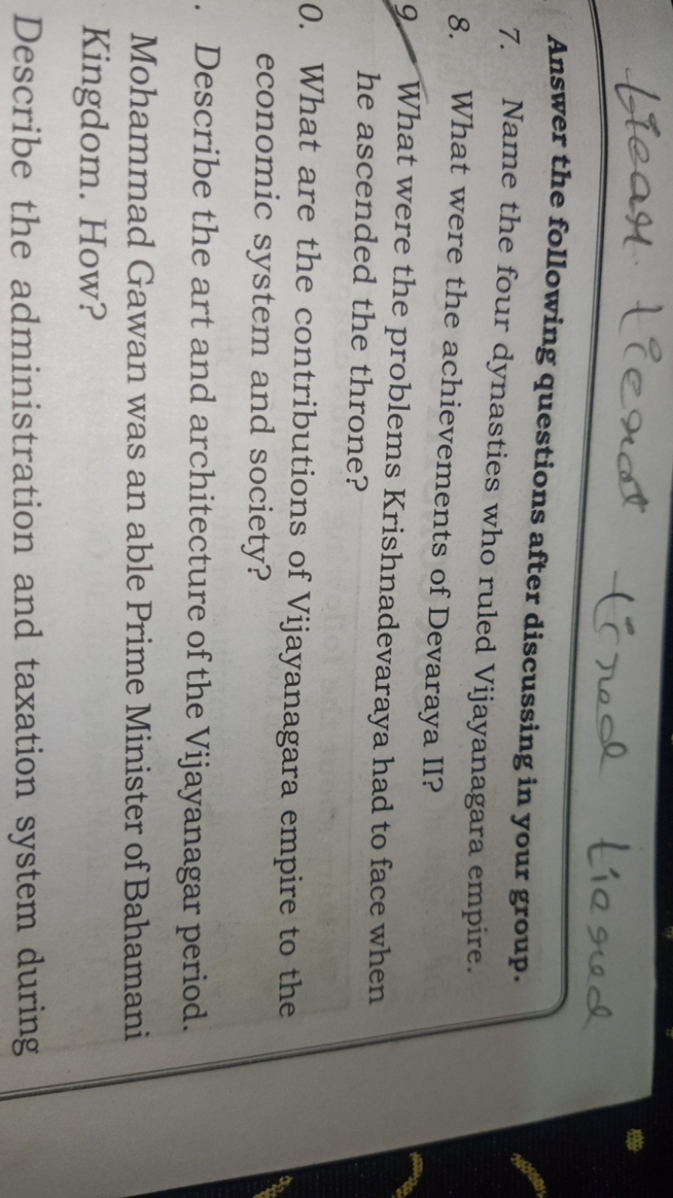 Answer the following questions after discussing in your group.
7. Name