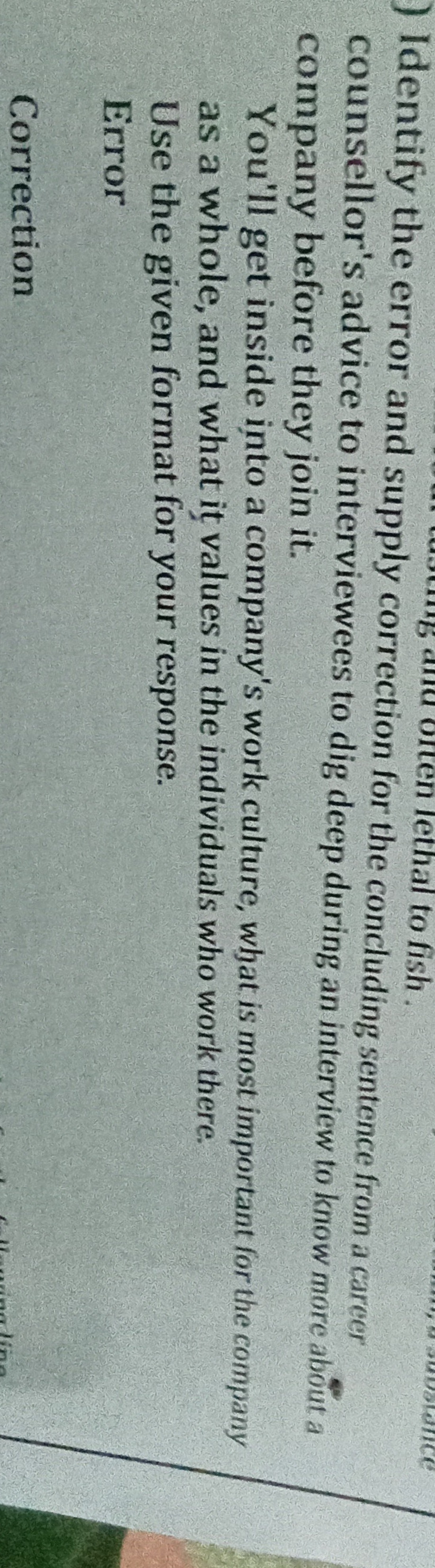 Identify the error and supply correction for the concluding sentence f