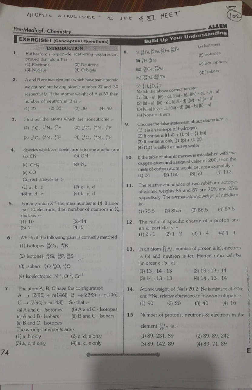 HIUNIL DIKULIUKE S JER \& XI NEE
102
Pre-Medical : Chemistry
EXERCISE-