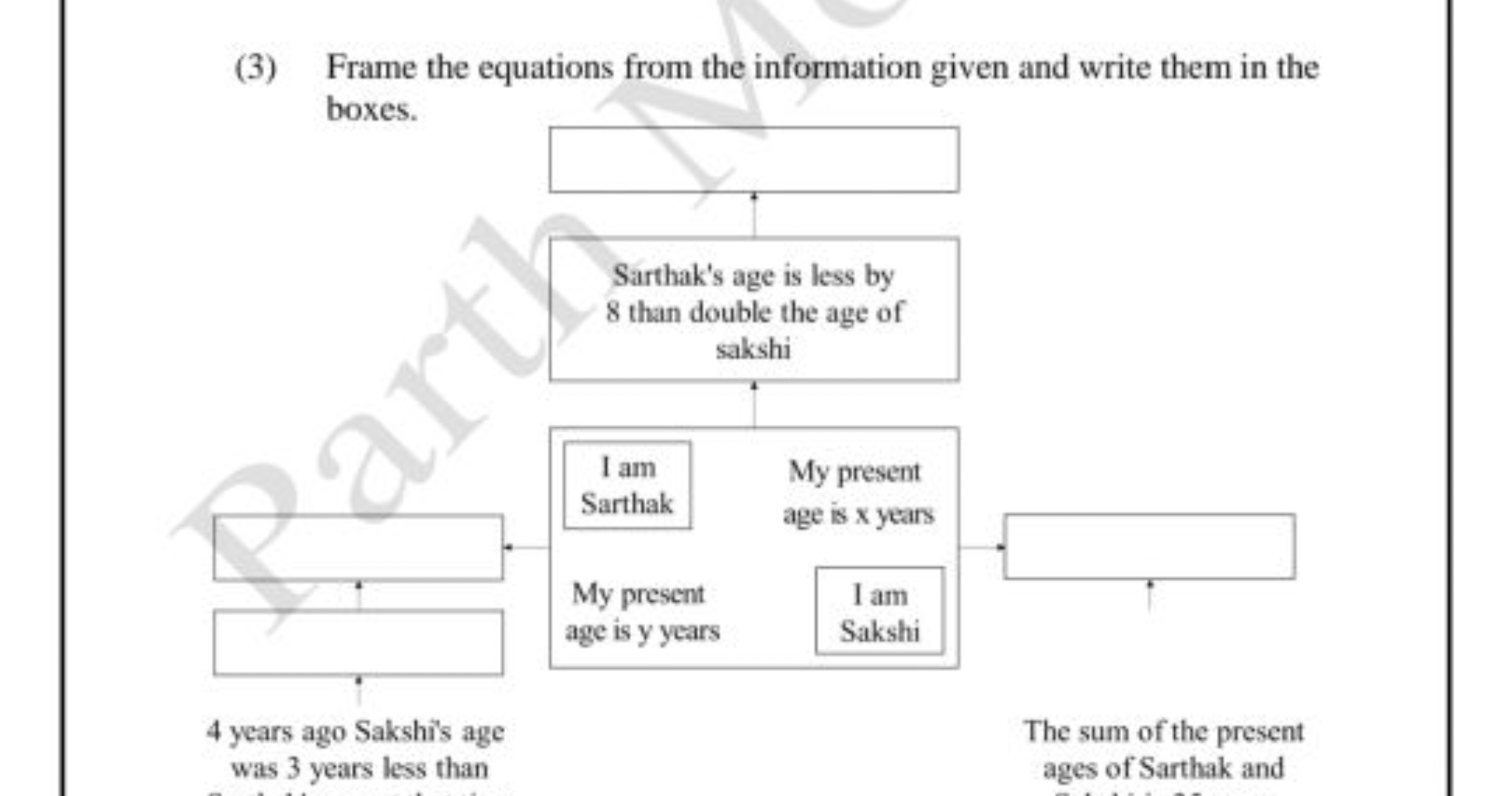 (3) Frame the equations from the information given and write them in t