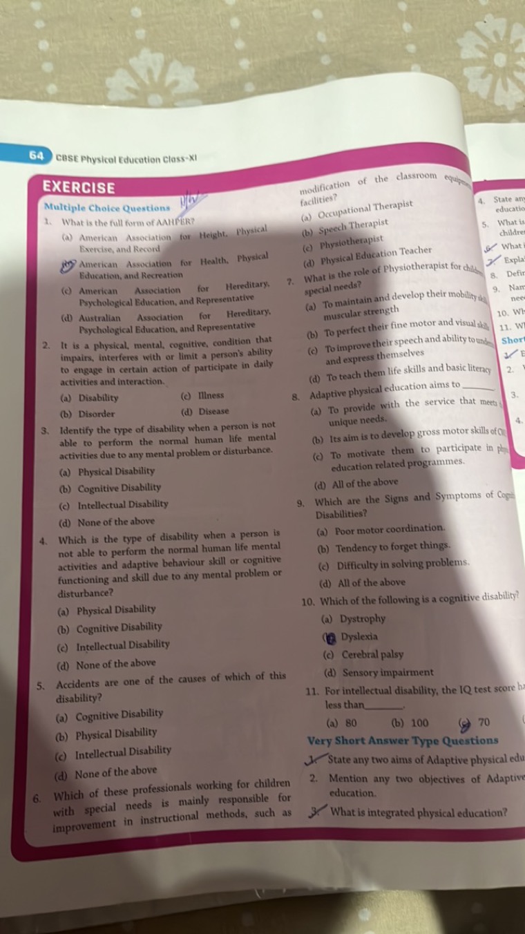 64 case Physical Education Class-xi
EXERCISE
Mrultiple Choice Question