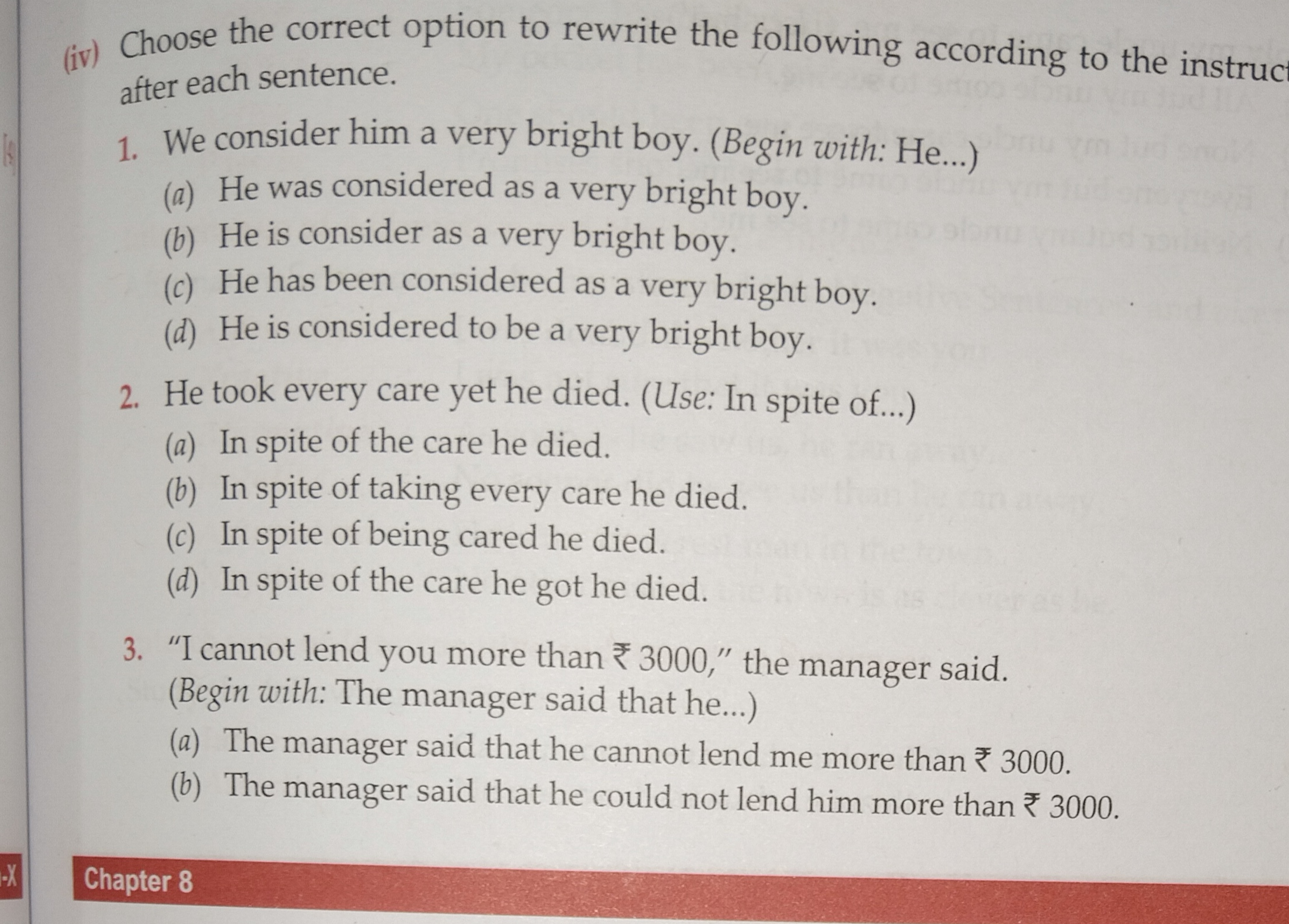 (iv) Choose the correct option to rewrite the following according to t