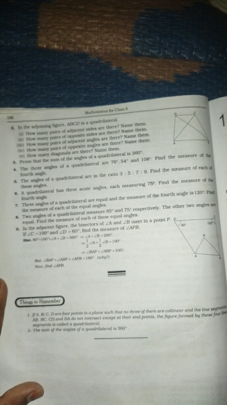 185
Mathematics for Class 8
2. Th the adjotning figure, ABC b is a qua